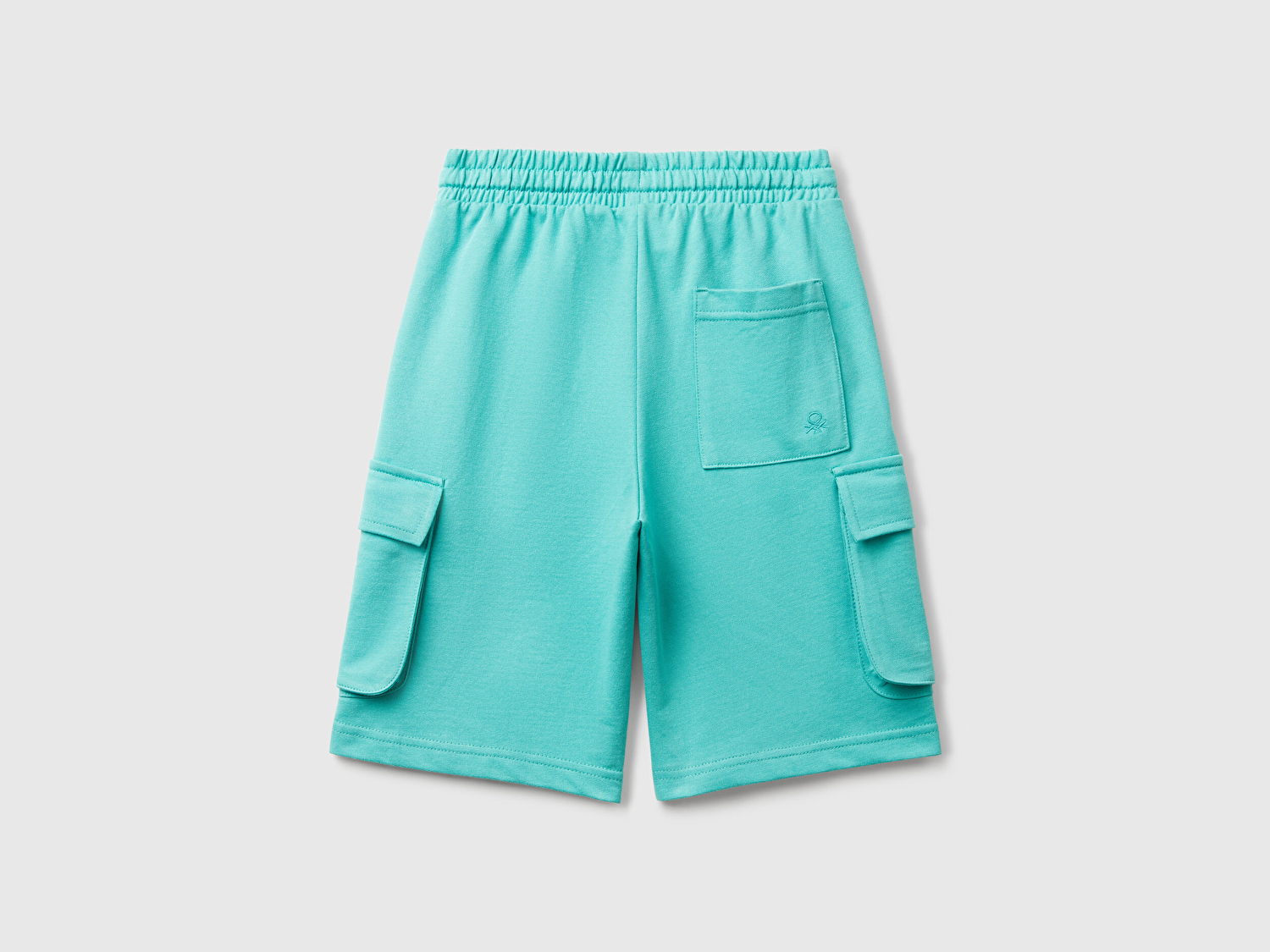 Benetton Erkek Çocuk Mint Yeşili Beli Lastikli Logo Baskılı Yama Cepli Bermuda Şort