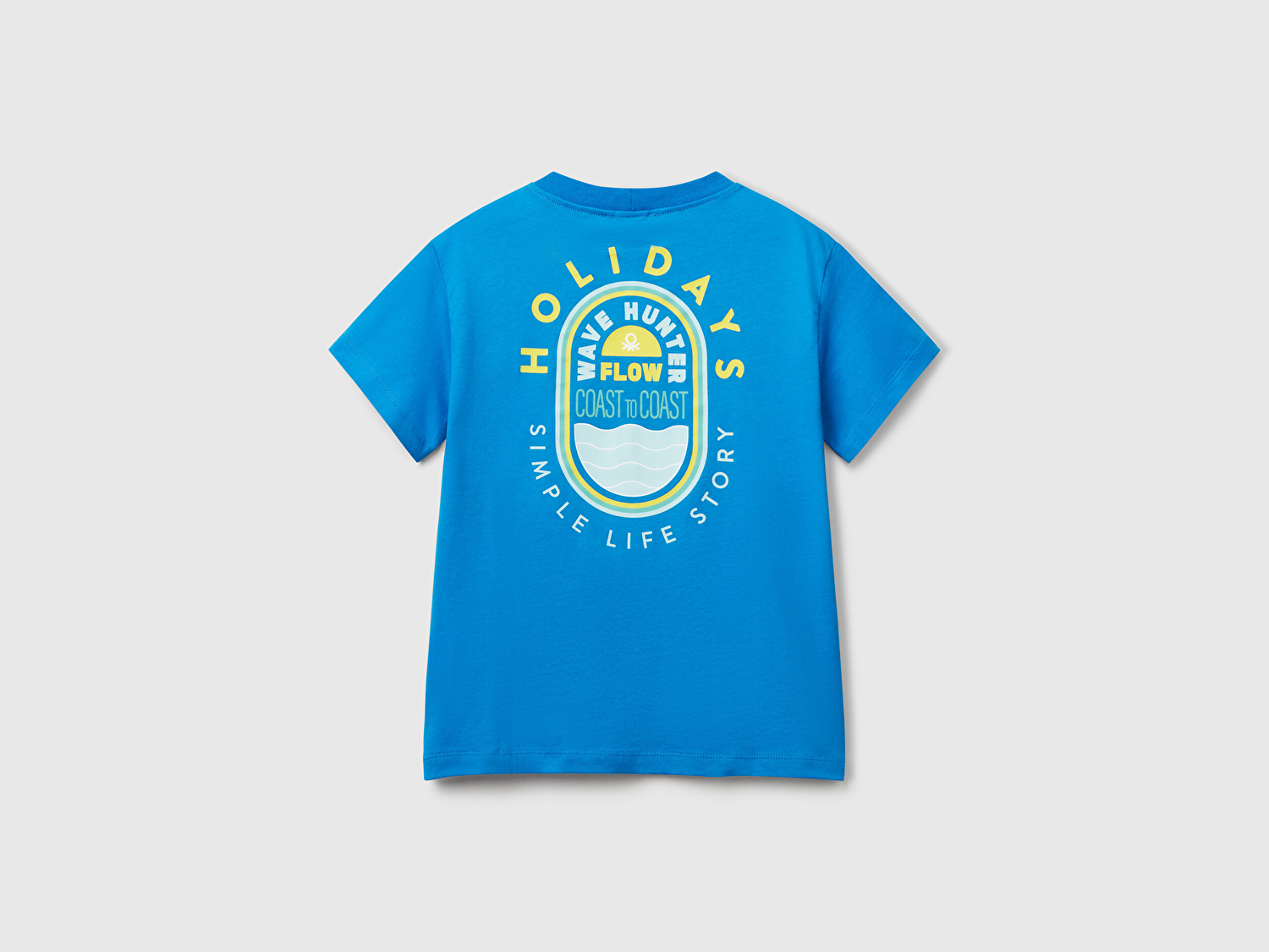 Benetton Erkek Çocuk Saks Mavi Slogan Baskılı T-Shirt