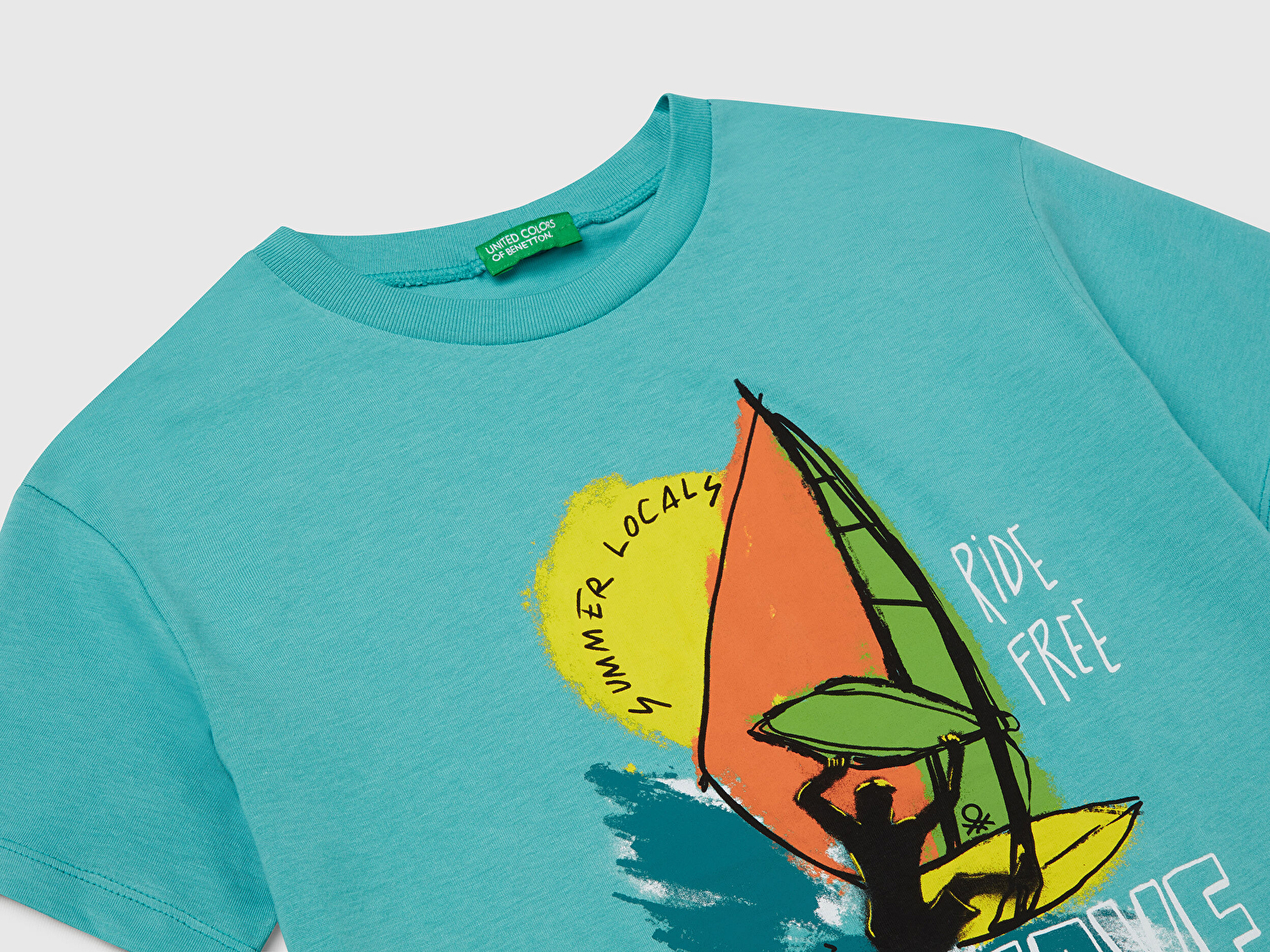 Benetton Erkek Çocuk Mint Yeşili Slogan Baskılı T-Shirt