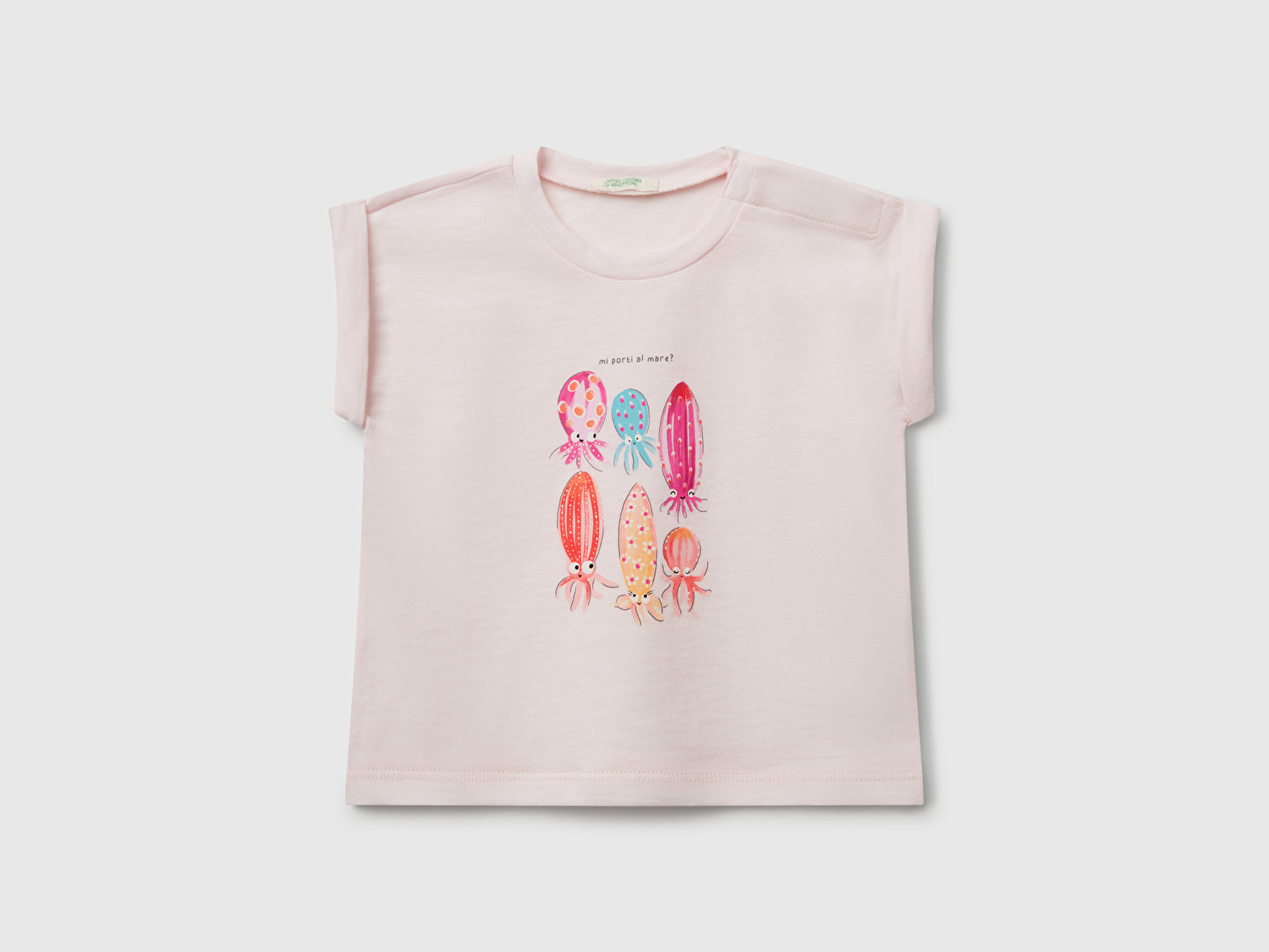 Benetton Bebek Toz Pembe Önü Baskılı Manşetli T-Shirt