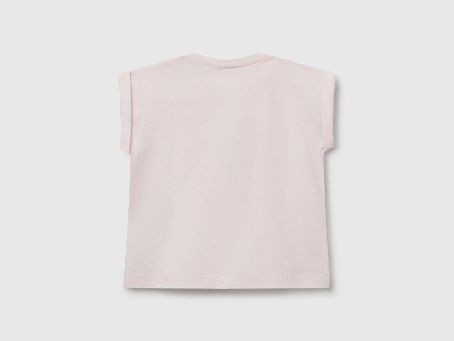 Benetton Bebek Toz Pembe Önü Baskılı Manşetli T-Shirt