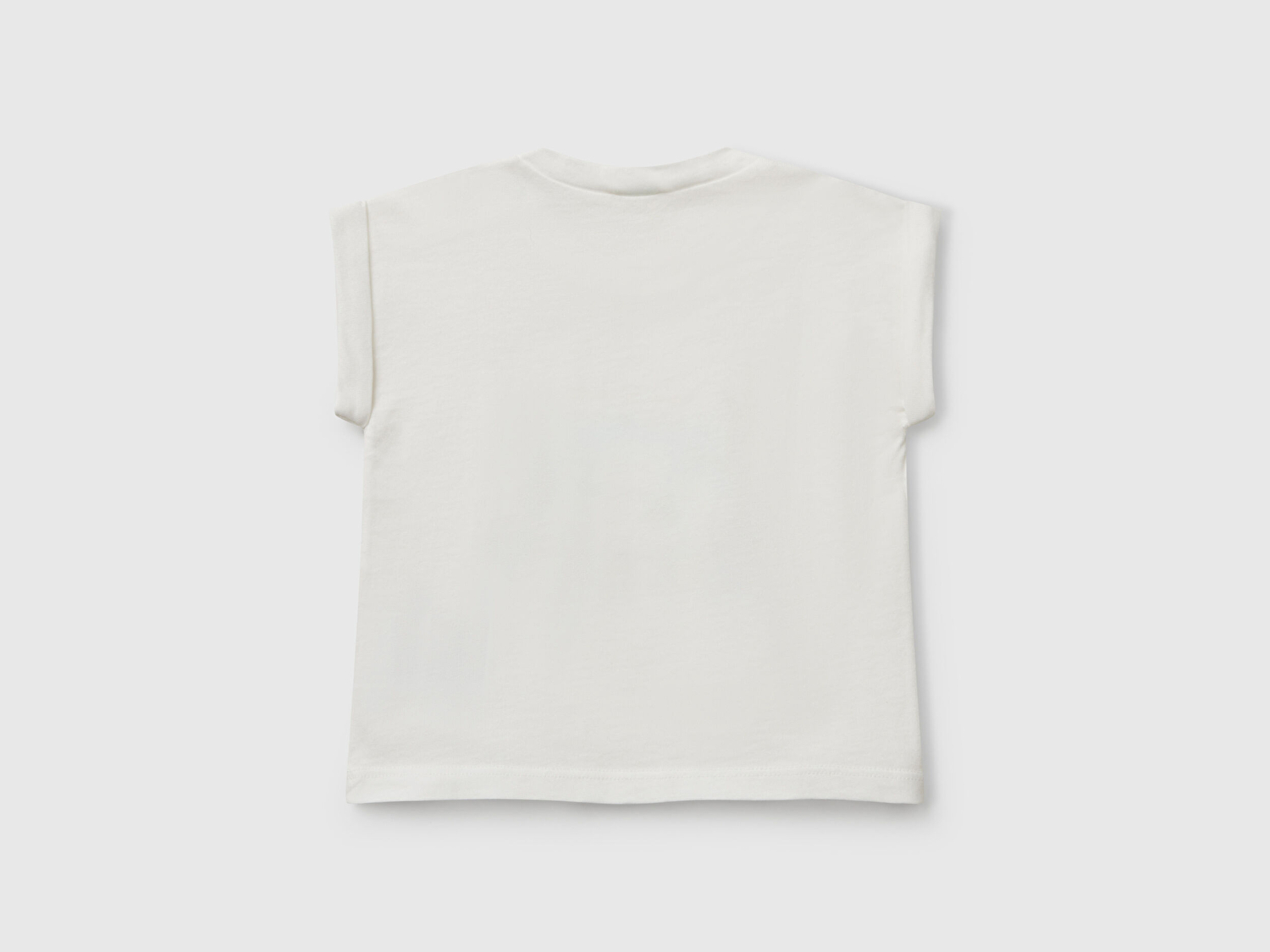 Benetton Bebek Beyaz Mix Önü Baskılı Manşetli T-Shirt