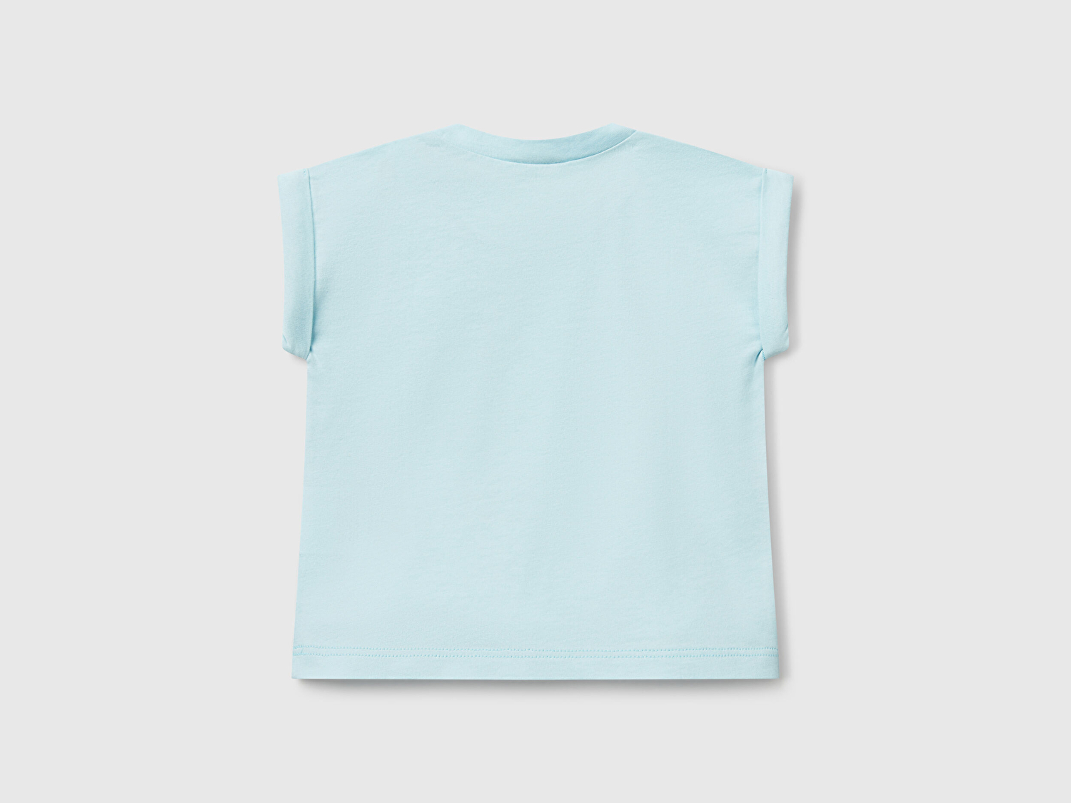 Benetton Bebek Turkuaz Önü Baskılı Manşetli T-Shirt