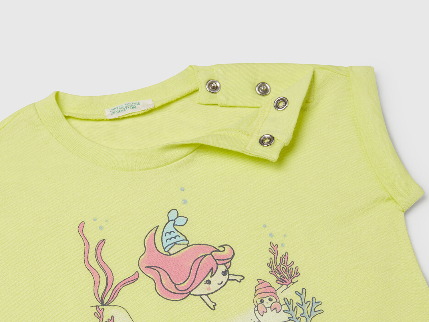 Benetton Bebek Sarı Önü Baskılı Manşetli T-Shirt