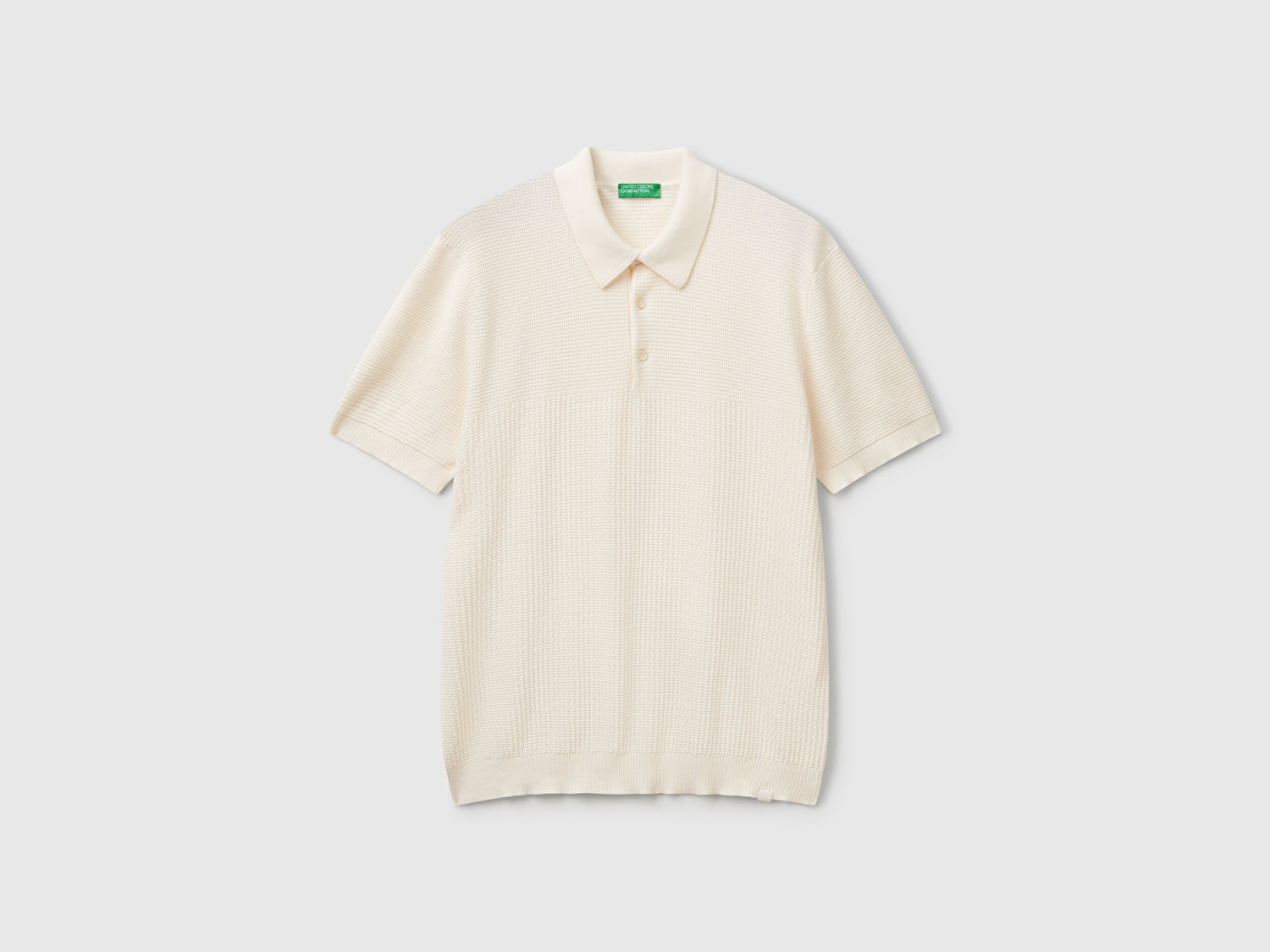 Benetton Erkek Krem %100 Koton Regular Fit Triko Polo Yaka  Kazak