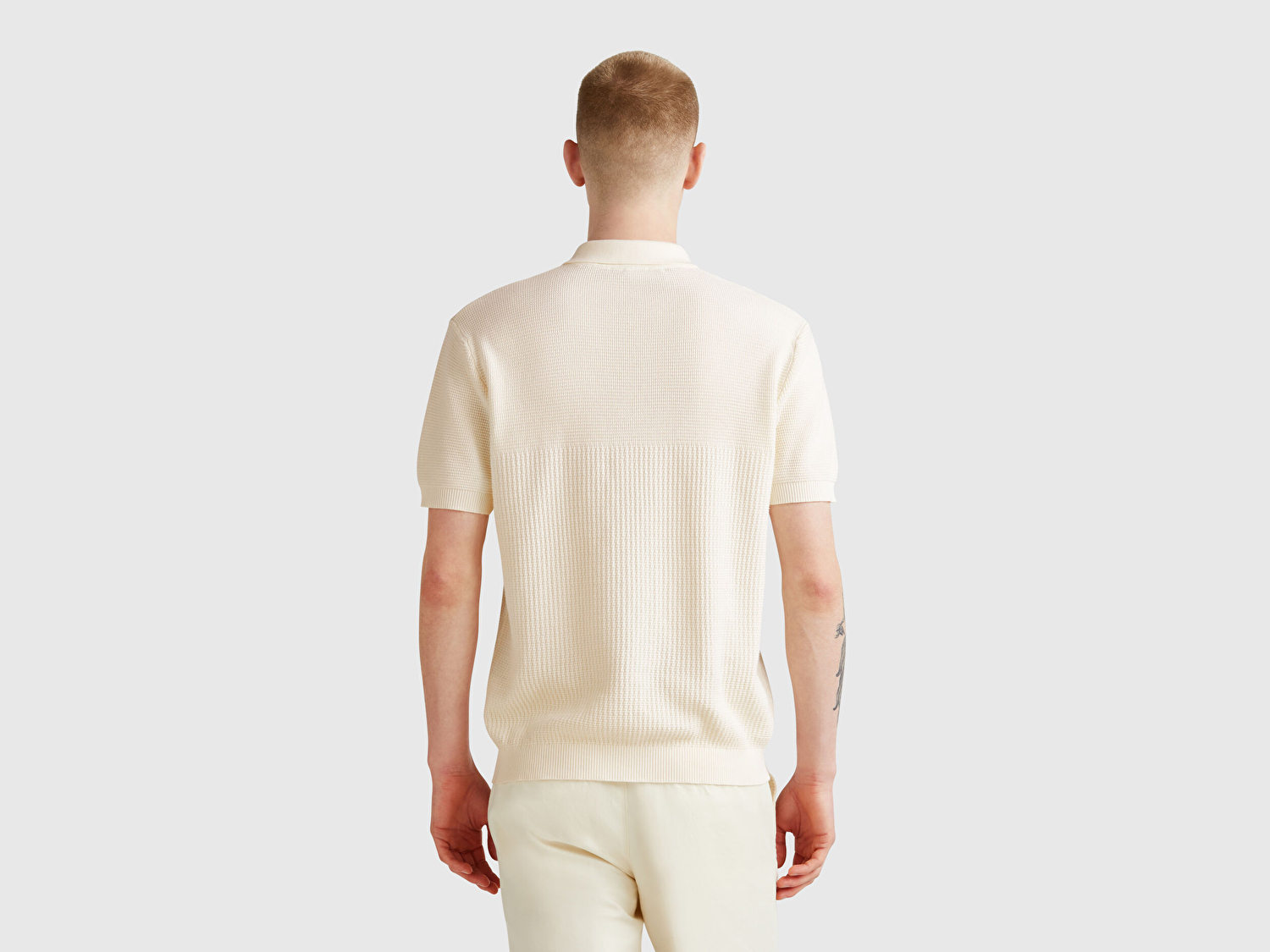 Benetton Erkek Krem %100 Koton Regular Fit Triko Polo Yaka  Kazak