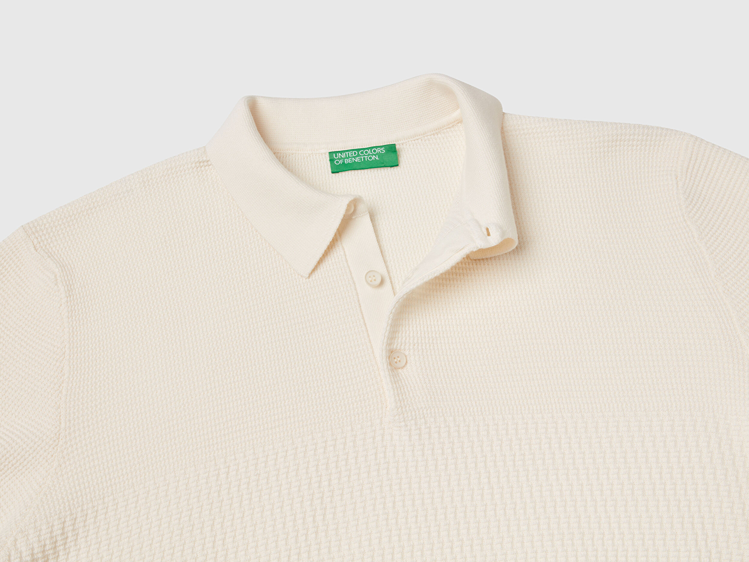 Benetton Erkek Krem %100 Koton Regular Fit Triko Polo Yaka  Kazak