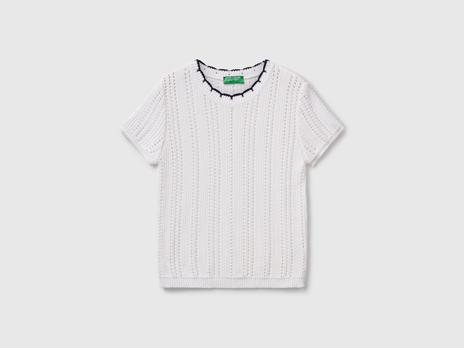 Benetton Kadın Beyaz %100 Koton Slim Fit Kısa Kollu Kazak