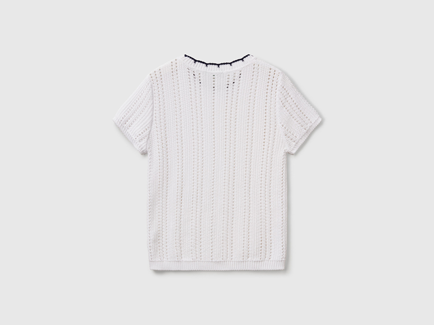 Benetton Kadın Beyaz %100 Koton Slim Fit Kısa Kollu Kazak