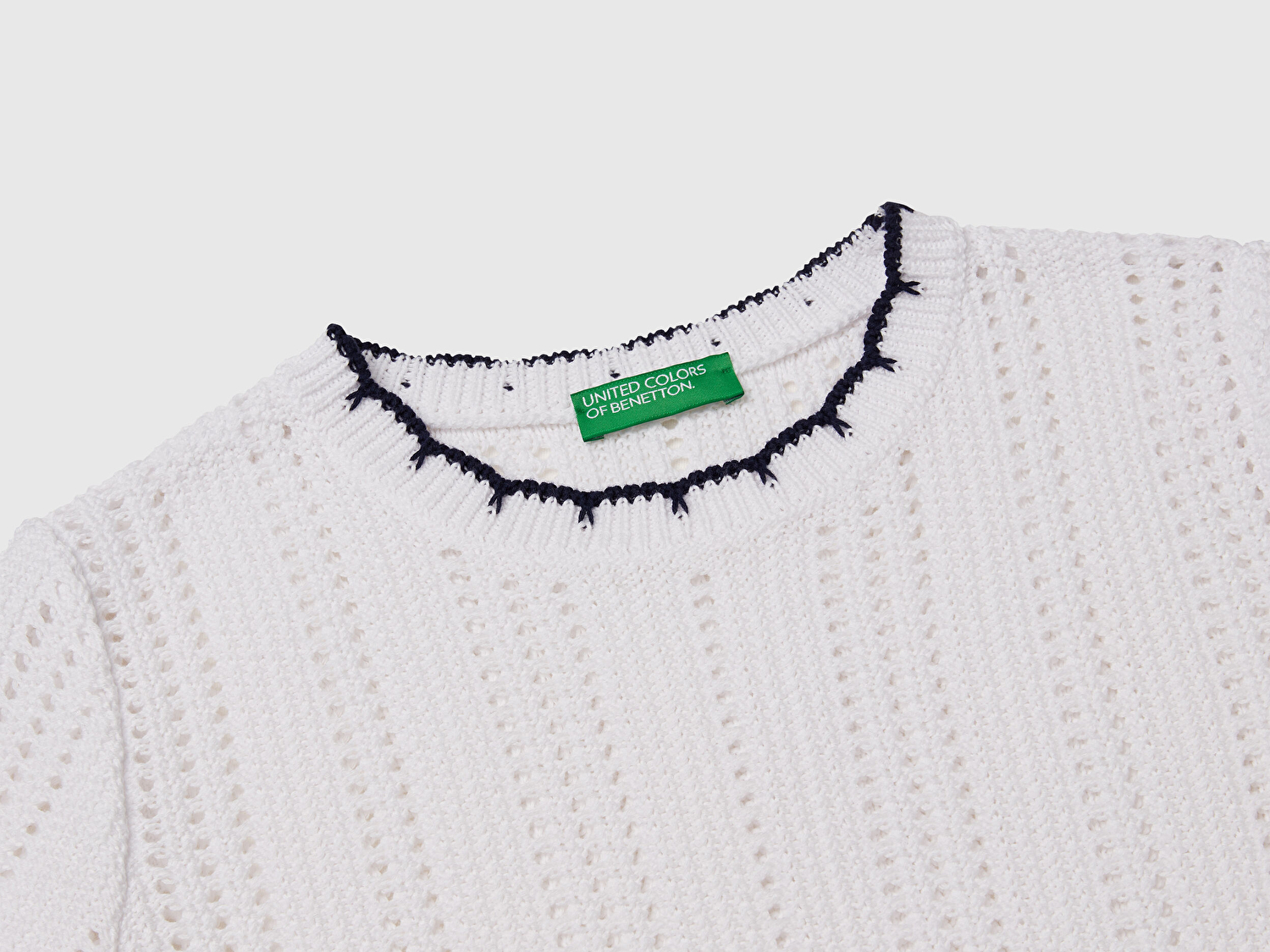 Benetton Kadın Beyaz %100 Koton Slim Fit Kısa Kollu Kazak