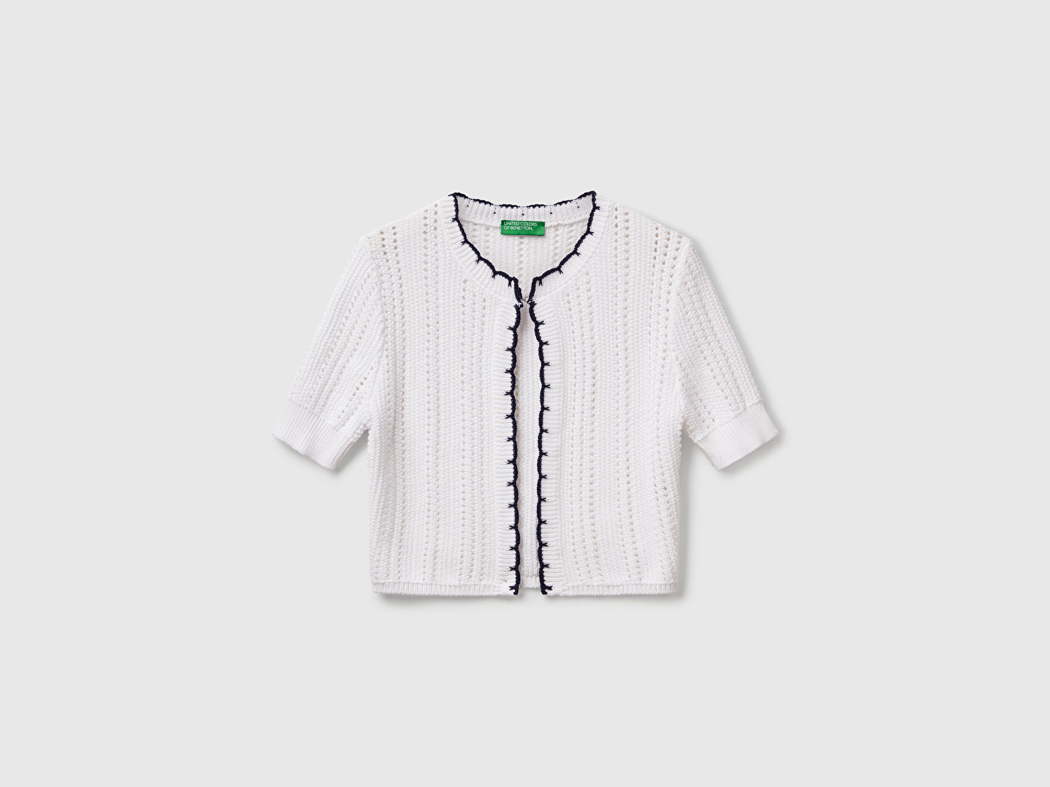 Benetton Kadın Beyaz %100 Koton Slim Fit Kısa Kollu Hırka