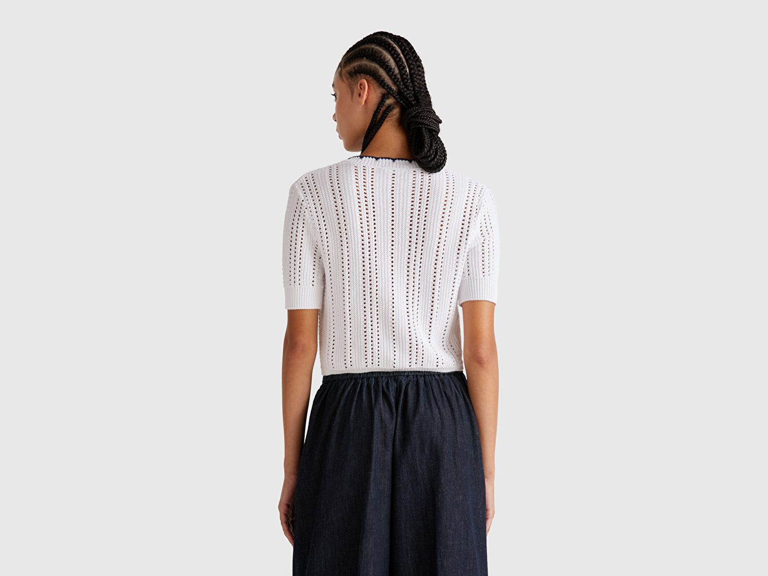Benetton Kadın Beyaz %100 Koton Slim Fit Kısa Kollu Hırka