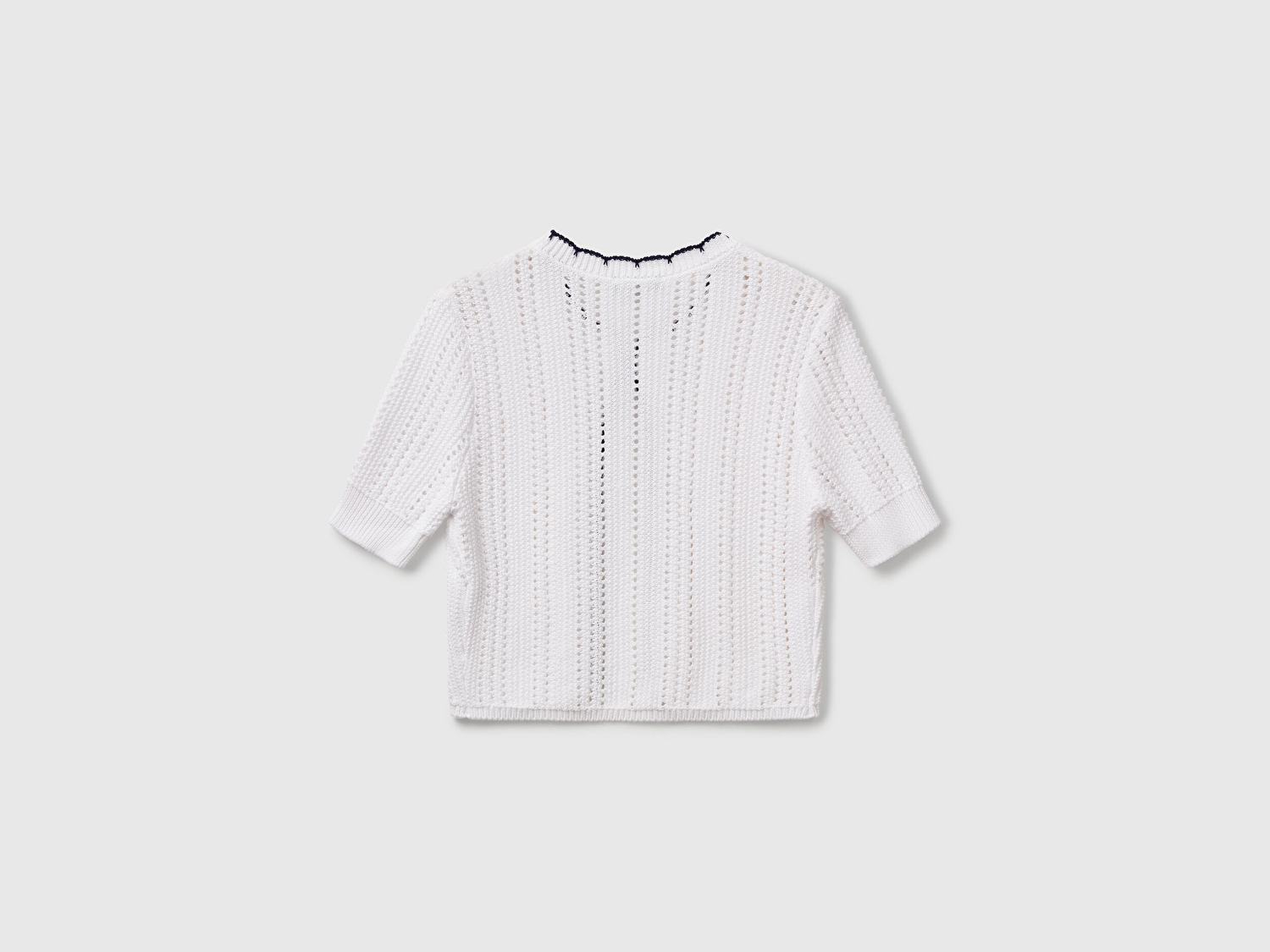 Benetton Kadın Beyaz %100 Koton Slim Fit Kısa Kollu Hırka