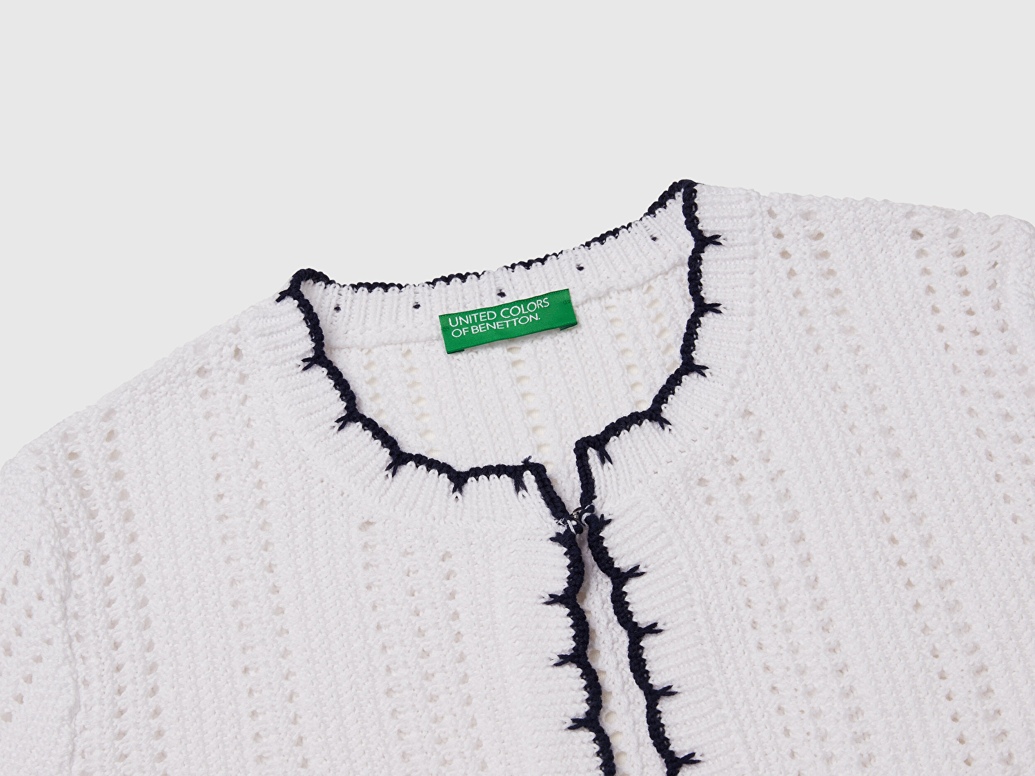 Benetton Kadın Beyaz %100 Koton Slim Fit Kısa Kollu Hırka
