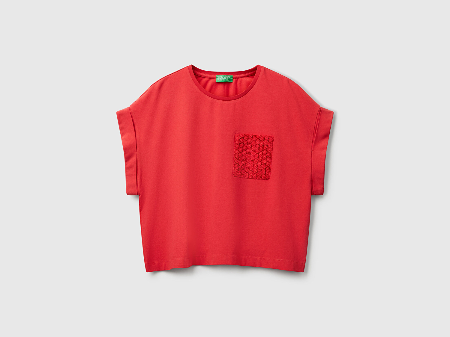 Benetton Kadın Mercan Dantel Detaylı Kısa Kol Esnek T-Shirt
