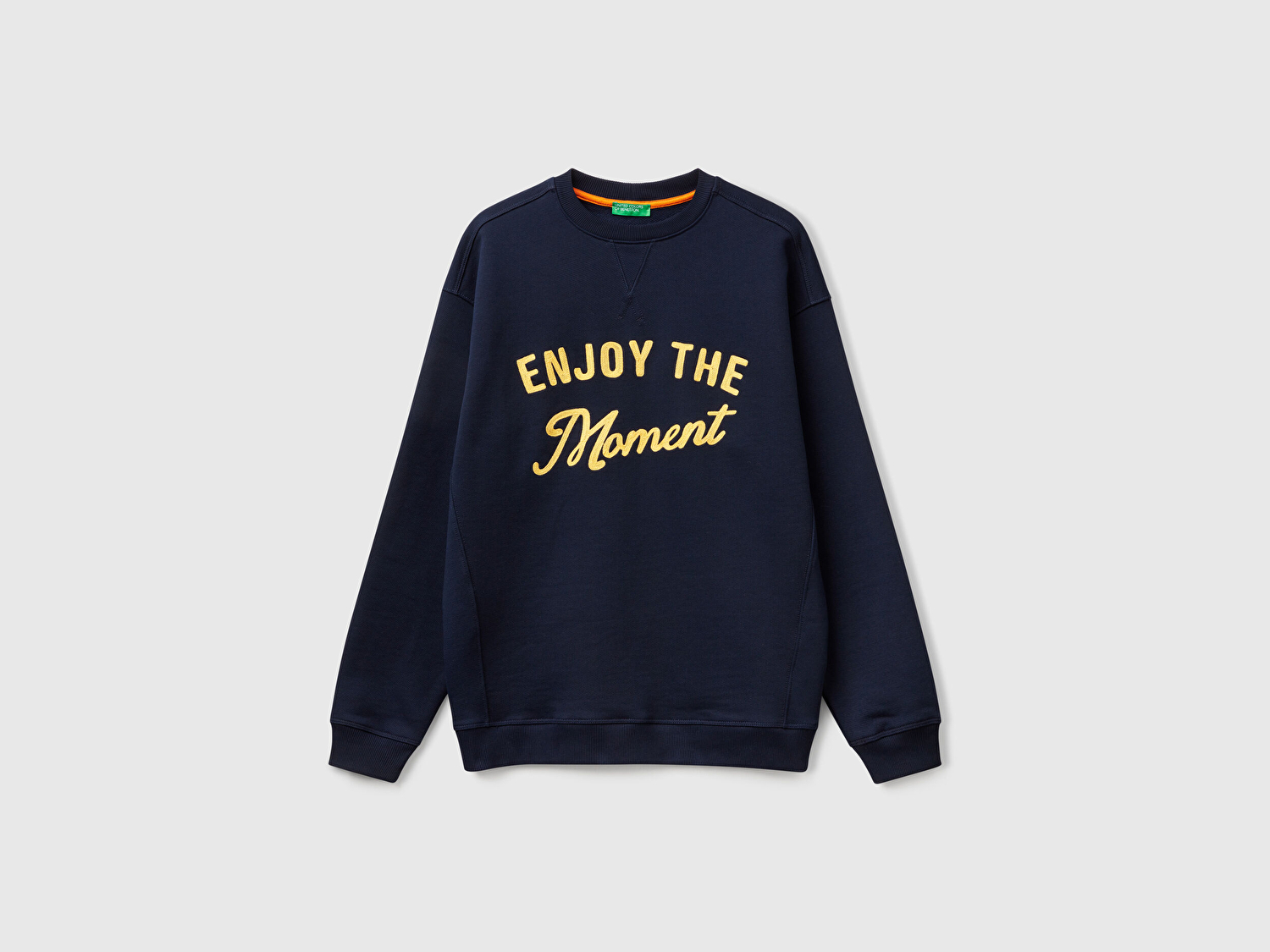 Benetton Erkek Lacivert Pamuk Karışımlı Önü Yazı Baskılı Relax Fit Sweatshirt