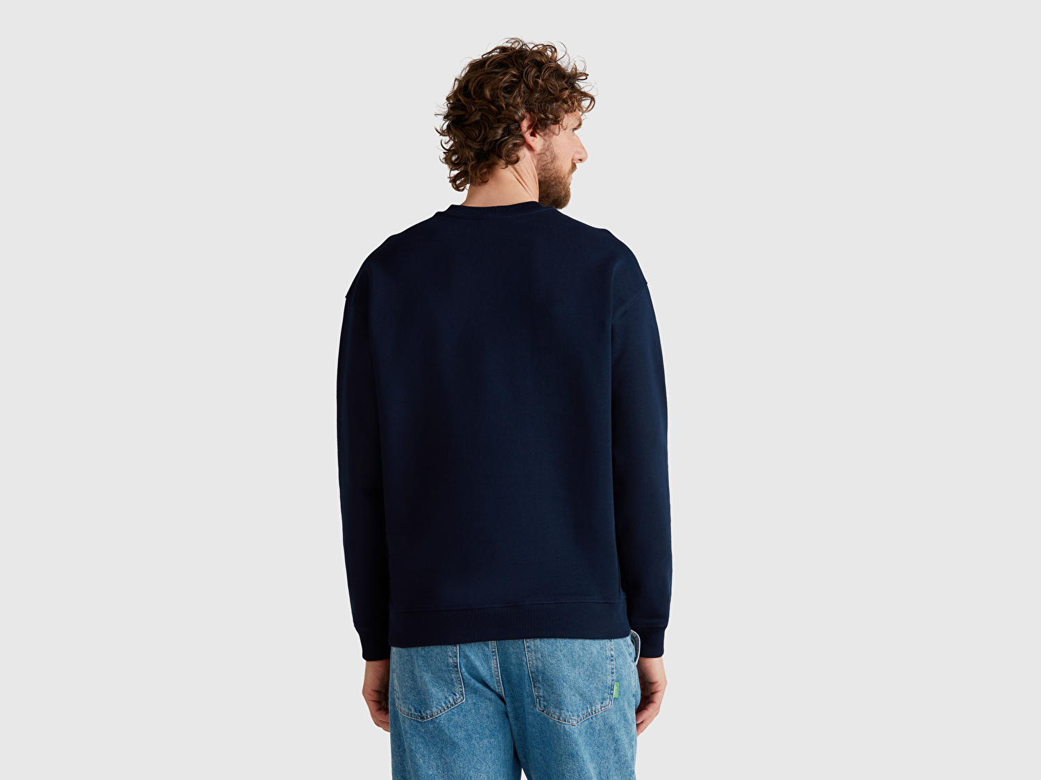 Benetton Erkek Lacivert Pamuk Karışımlı Önü Yazı Baskılı Relax Fit Sweatshirt