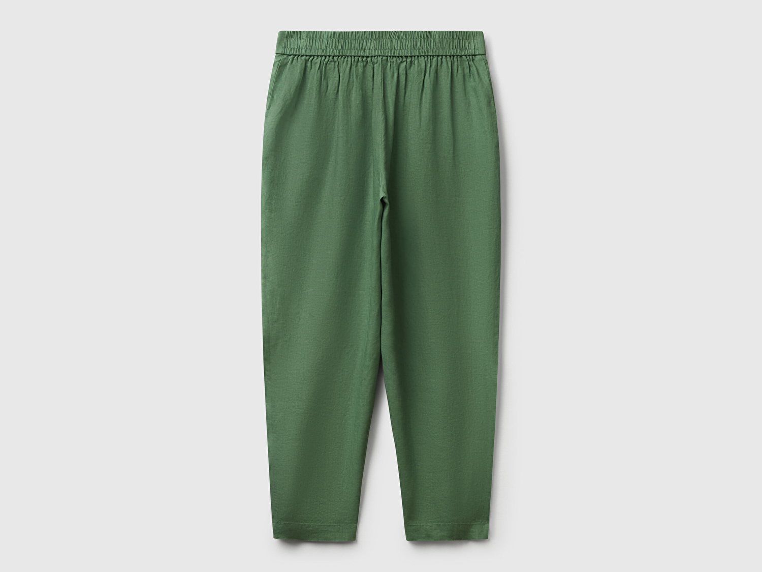 Benetton Kadın Açık Yeşil %100 Keten Arka Beli Lastikli Paçası Dar Relax Fit Pantolon