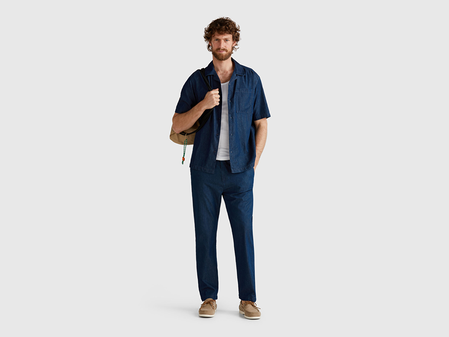 Benetton Erkek Koyu Mavi %100 Koton Beli Lastikli Şamre Denim Pantolon