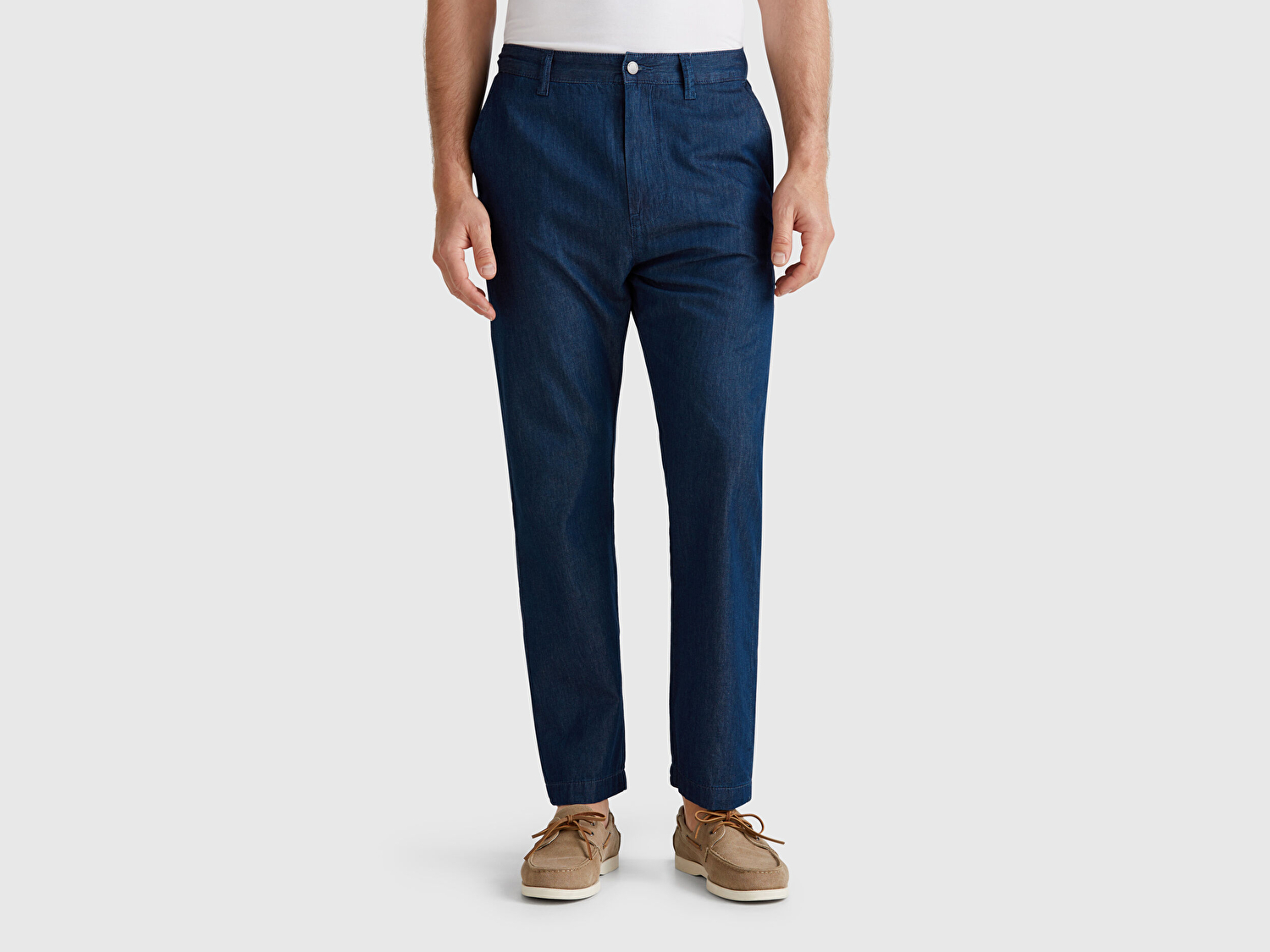 Benetton Erkek Koyu Mavi %100 Koton Beli Lastikli Şamre Denim Pantolon