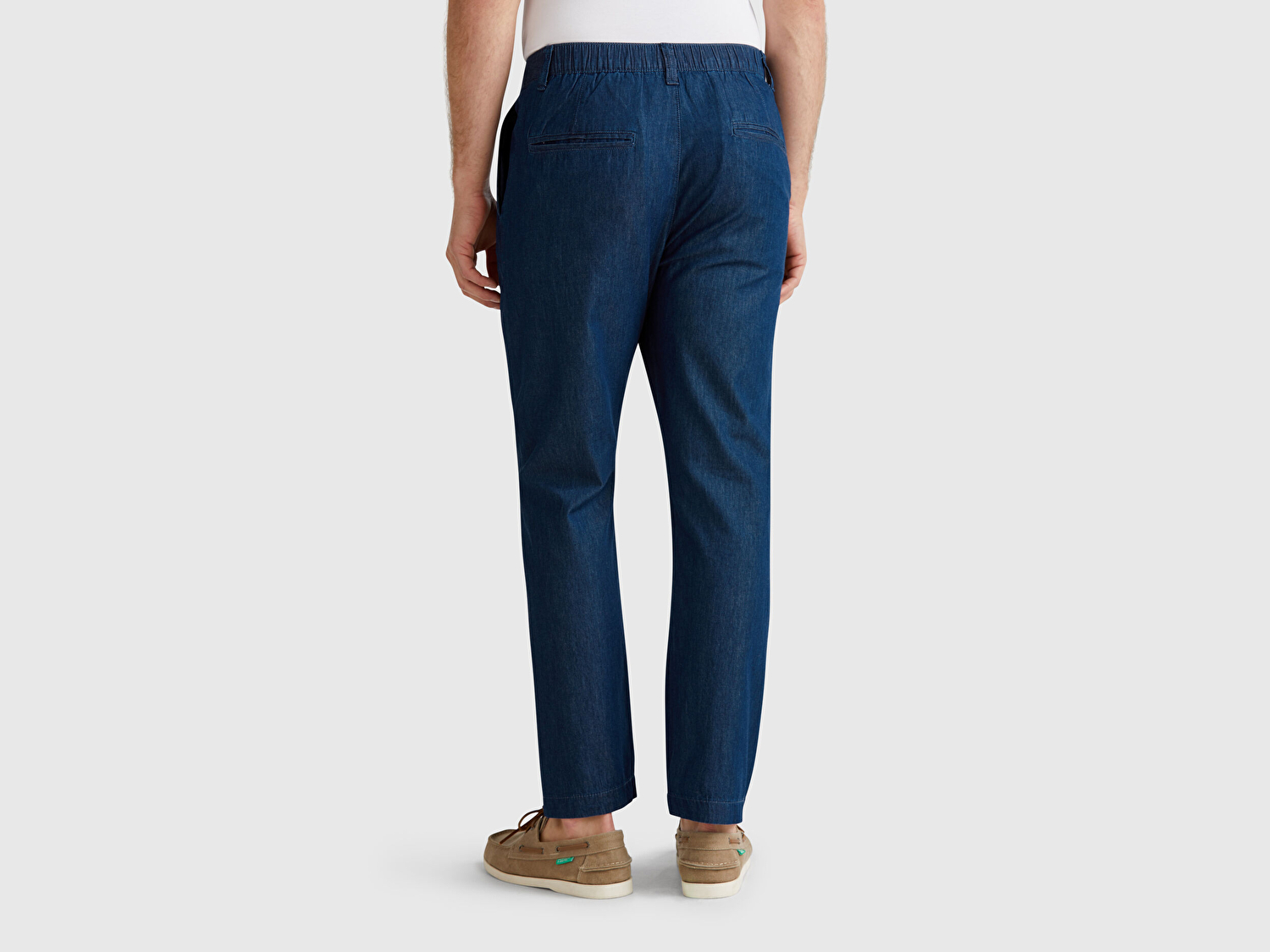 Benetton Erkek Koyu Mavi %100 Koton Beli Lastikli Şamre Denim Pantolon