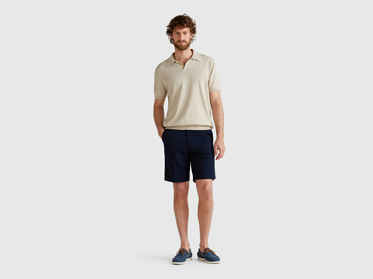 Benetton Erkek Lacivert %100 Koton Paraşüt Kumaş Bermuda Şort