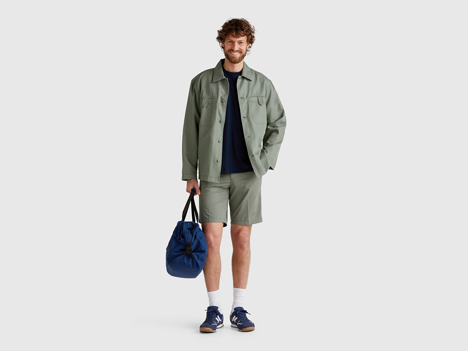 Benetton Erkek Soluk Yeşil %100 Koton Paraşüt Kumaş Bermuda Şort