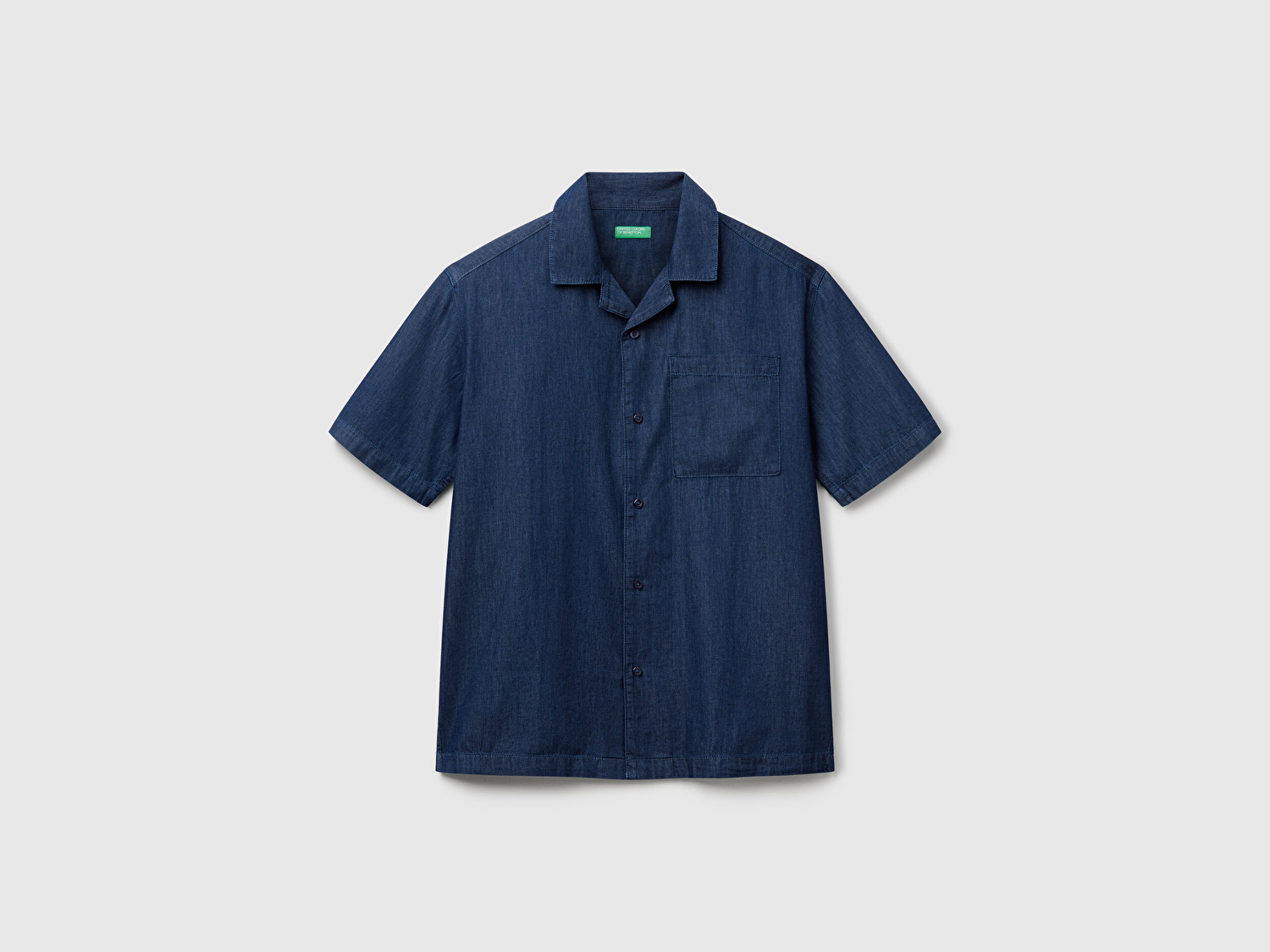 Benetton Erkek Koyu Mavi %100 Koton Kısa Kollu Kamp Yaka Gömlek