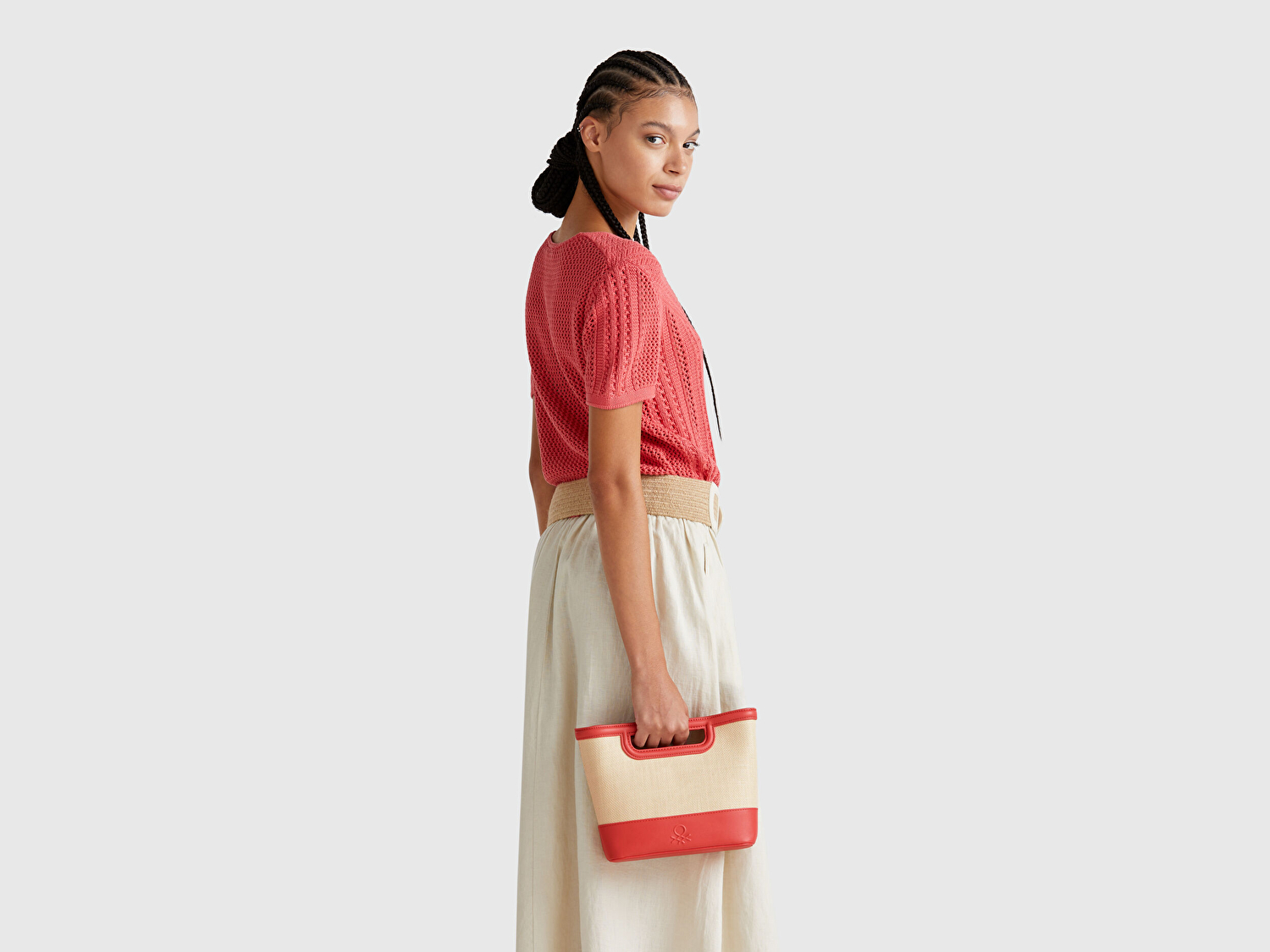 Benetton Kadın Mercan Mini Tote Çanta