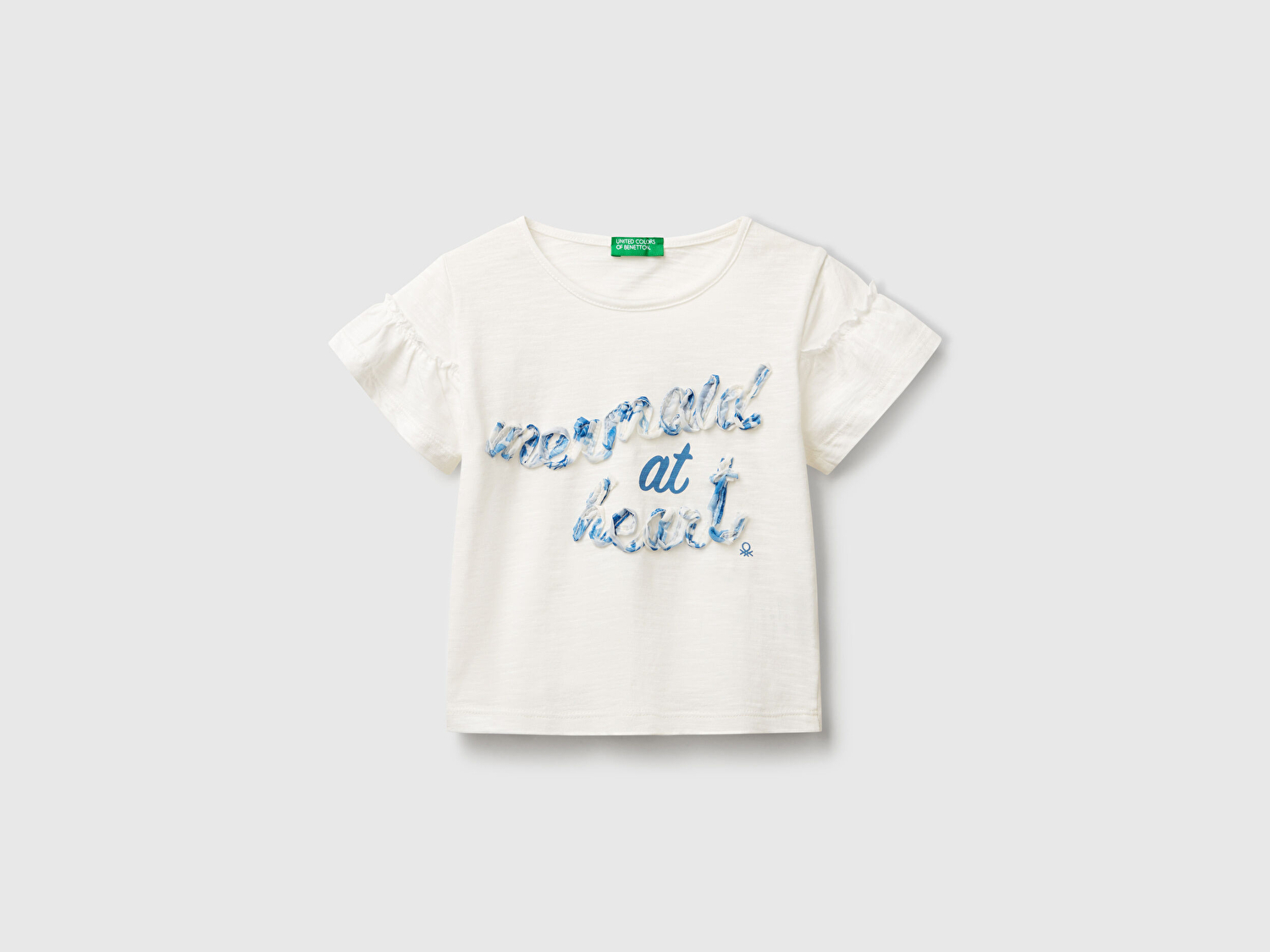 Benetton Kız Bebek Beyaz Önü Baskılı Kolu Fırfırlı Boxy Fit T-Shirt