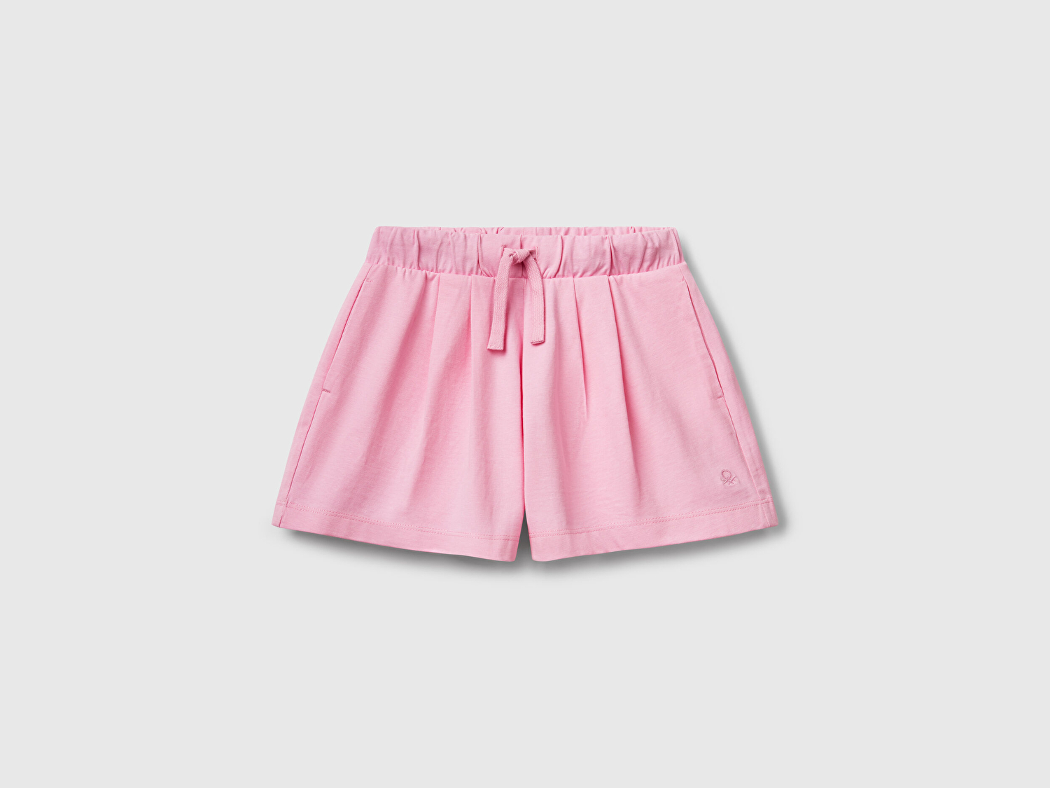 Benetton Kız Çocuk Pembe Logo İşlemeli Beli İpli Şort