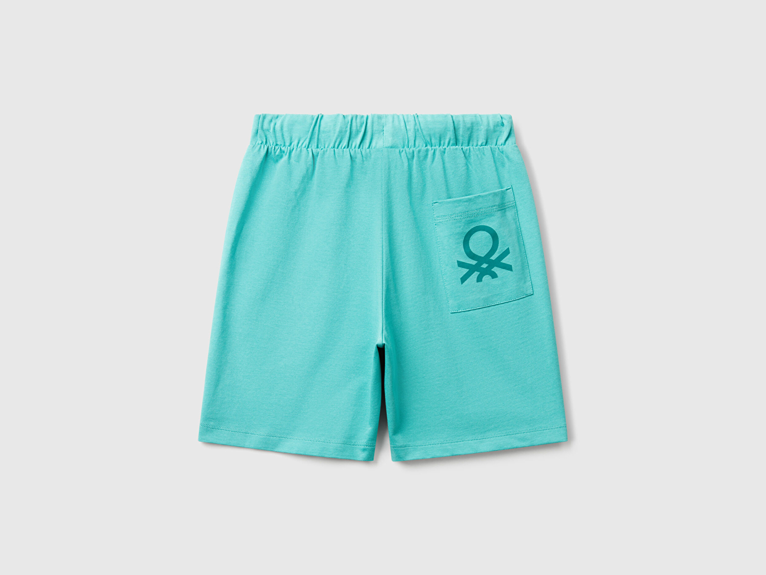 Benetton Erkek Çocuk Mint Yeşili Arka Cebi Logo Baskılı Beli İpli Şort