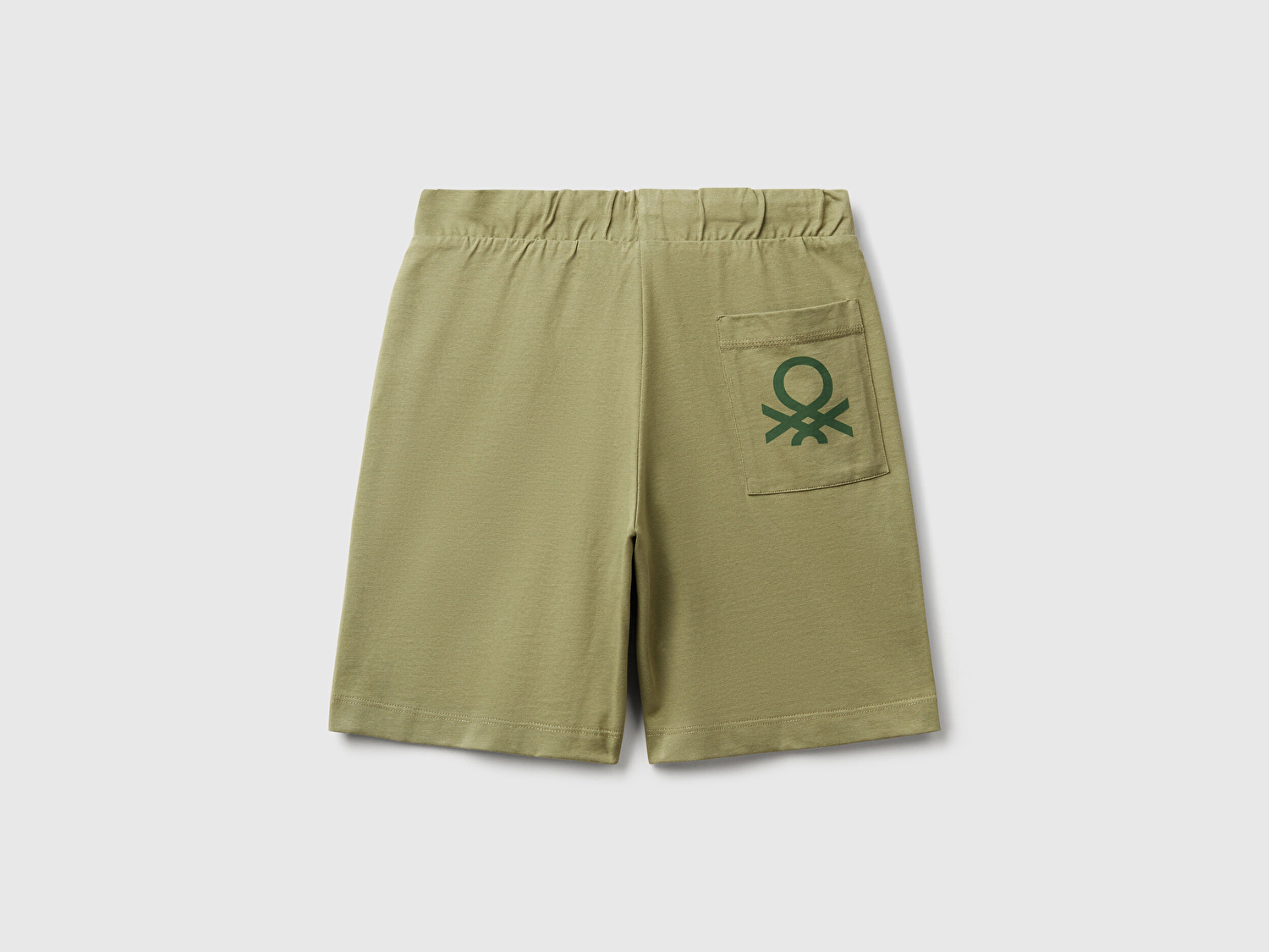 Benetton Erkek Çocuk Haki Arka Cebi Logo Baskılı Beli İpli Şort