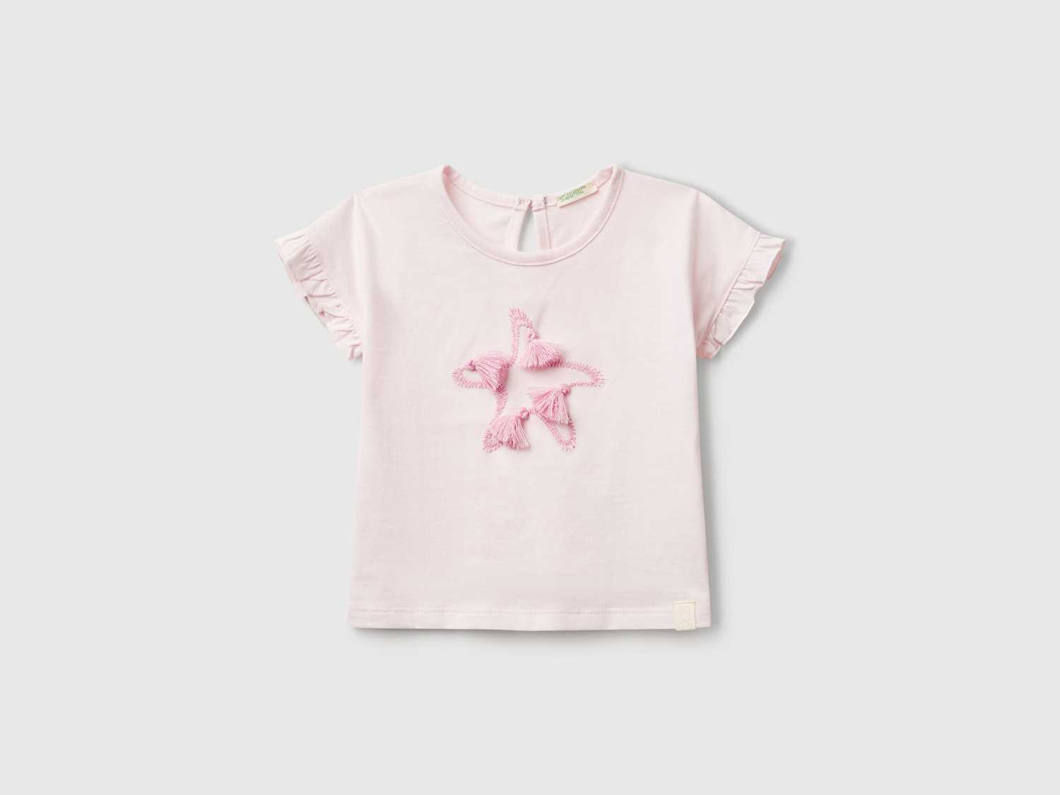 Benetton Bebek Toz Pembe Kolu Fırfırlı Logo Etiketli T-Shirt