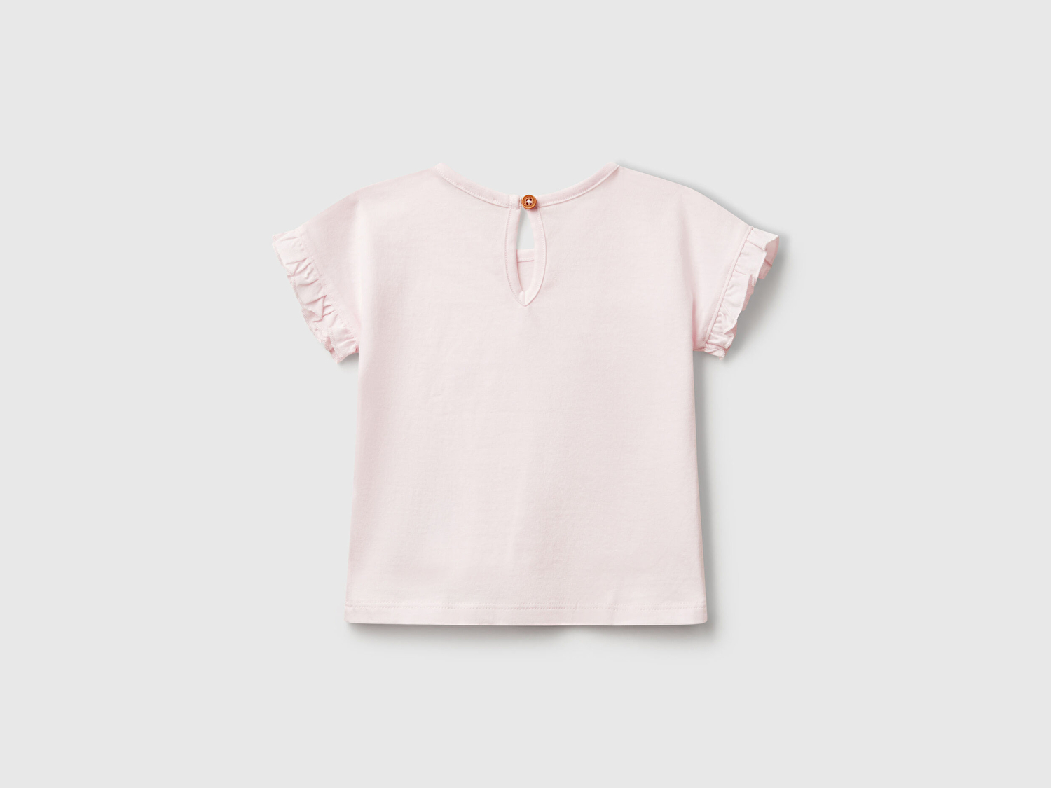Benetton Bebek Toz Pembe Kolu Fırfırlı Logo Etiketli T-Shirt
