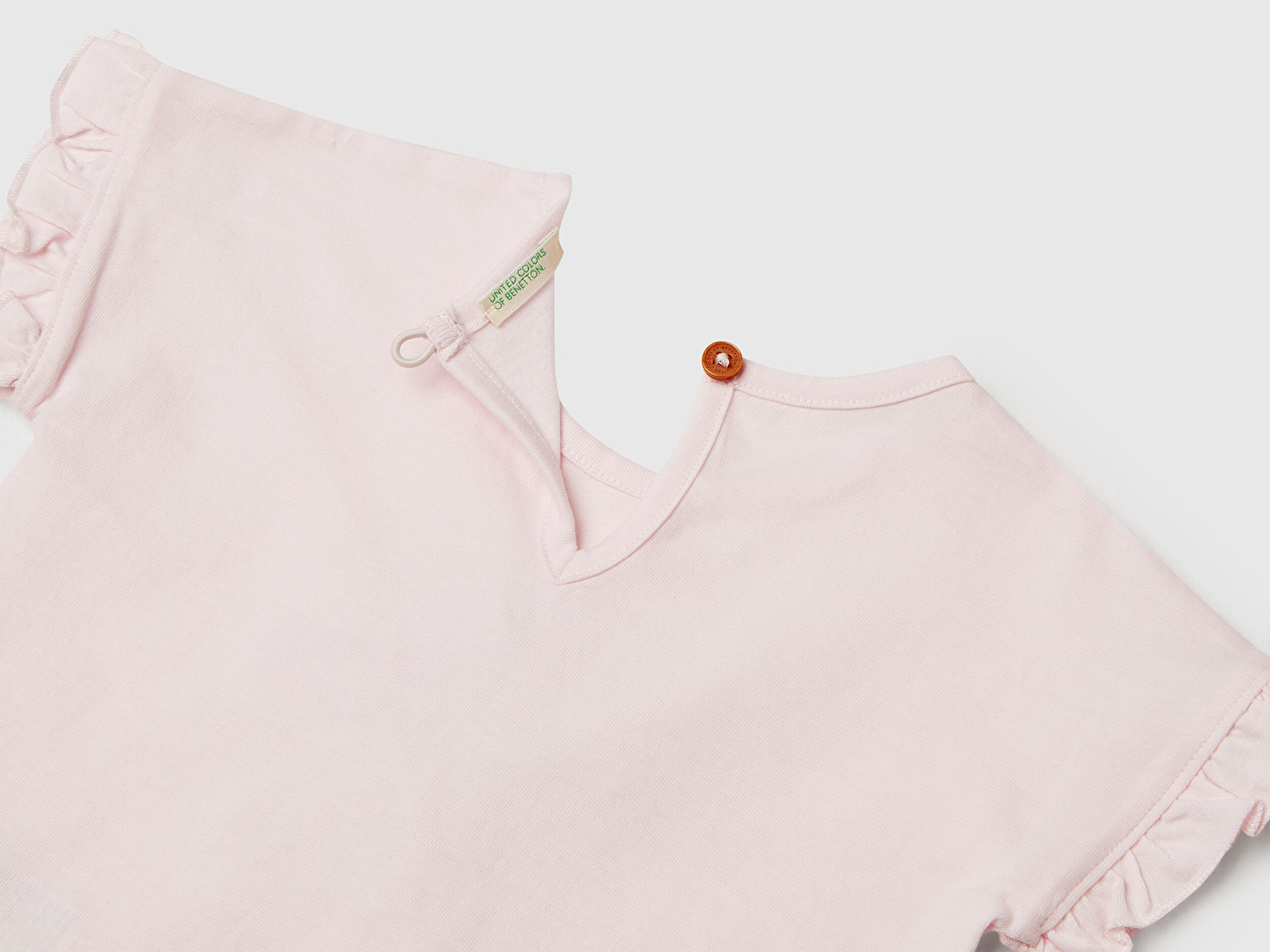 Benetton Bebek Toz Pembe Kolu Fırfırlı Logo Etiketli T-Shirt