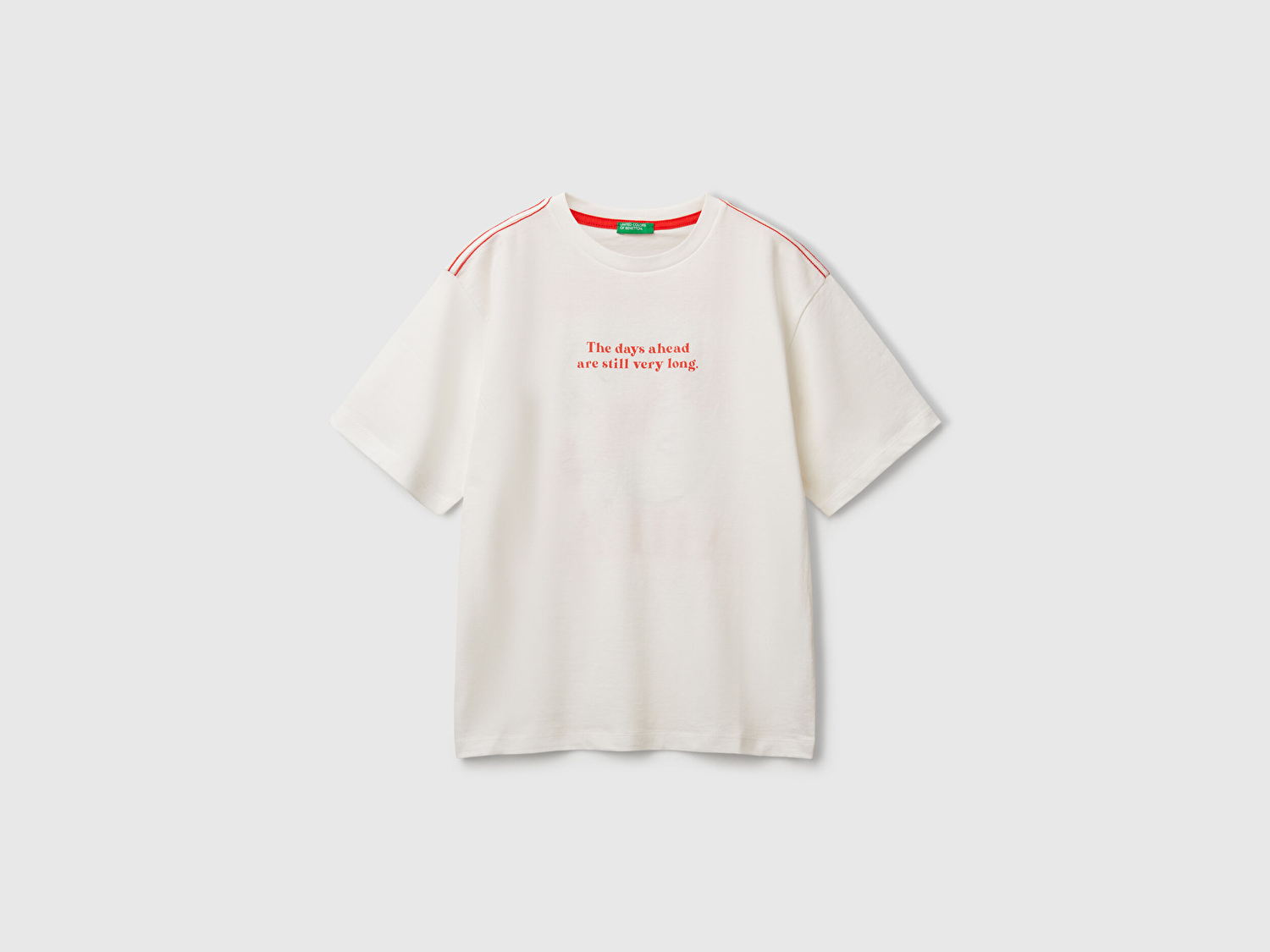 Benetton Erkek Çocuk Beyaz Slogan Baskılı Oversize T-Shirt