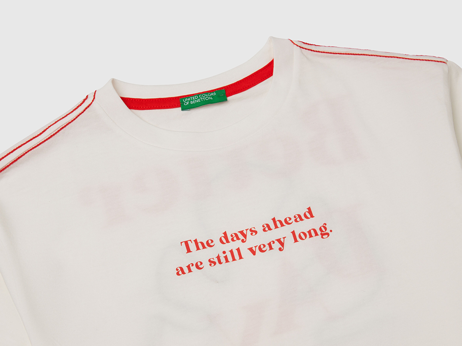 Benetton Erkek Çocuk Beyaz Slogan Baskılı Oversize T-Shirt