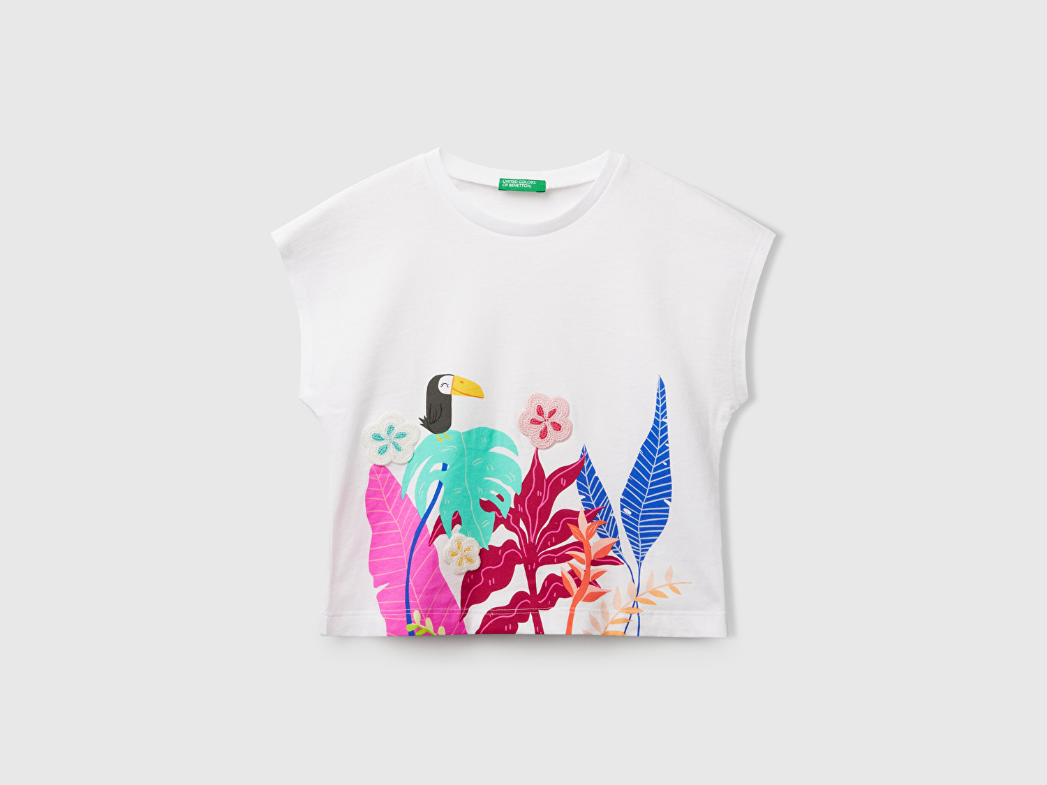 Benetton Kız Bebek Beyaz Mix Kroşe Detaylı Kimono Kollu T-Shirt