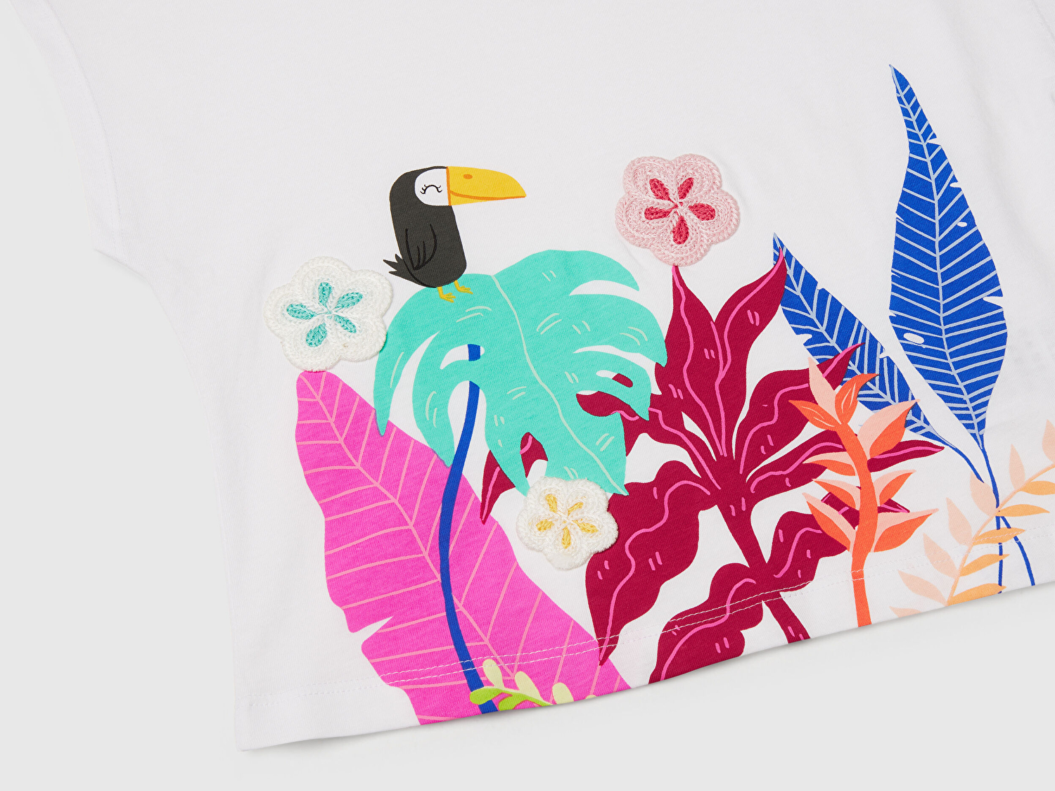 Benetton Kız Bebek Beyaz Mix Kroşe Detaylı Kimono Kollu T-Shirt