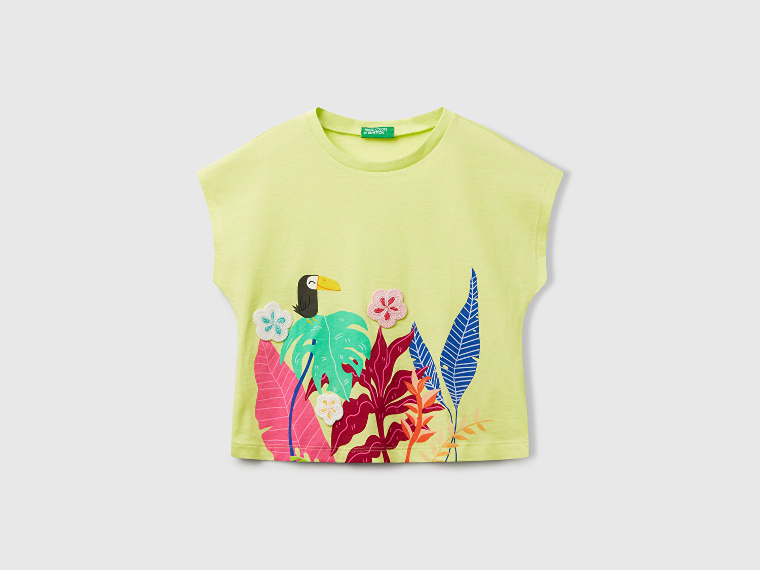 Benetton Kız Bebek Sarı Kroşe Detaylı Kimono Kollu T-Shirt