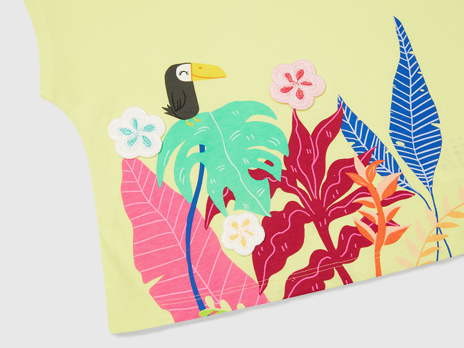 Benetton Kız Bebek Sarı Kroşe Detaylı Kimono Kollu T-Shirt
