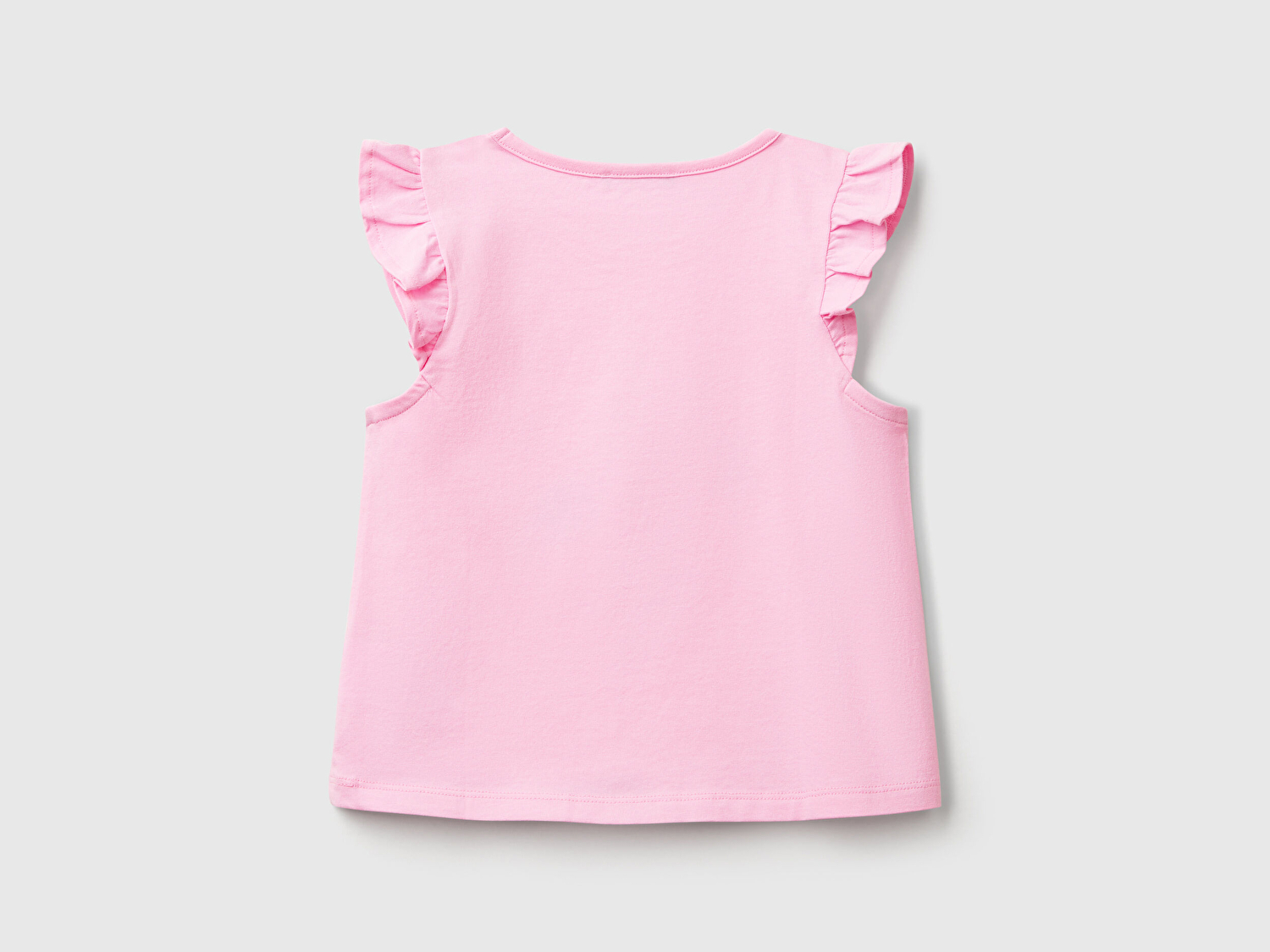 Benetton Kız Bebek Pembe Önü Baskılı Pile Kollu T-Shirt