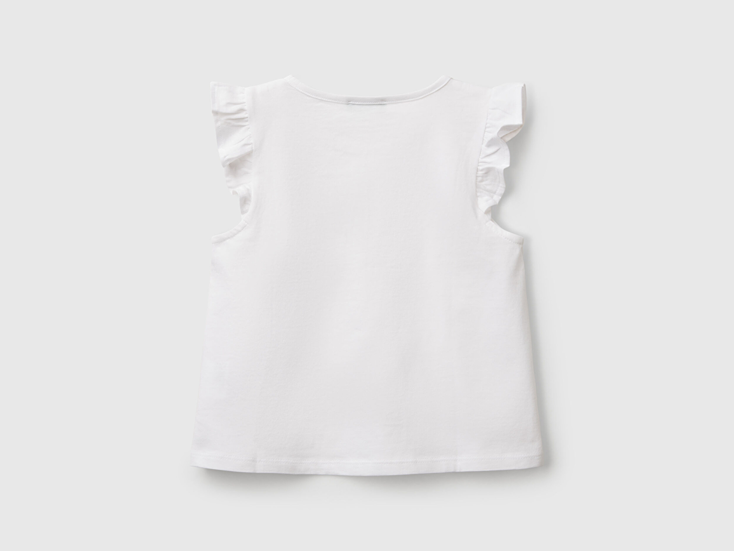 Benetton Kız Bebek Beyaz Önü Baskılı Pile Kollu T-Shirt