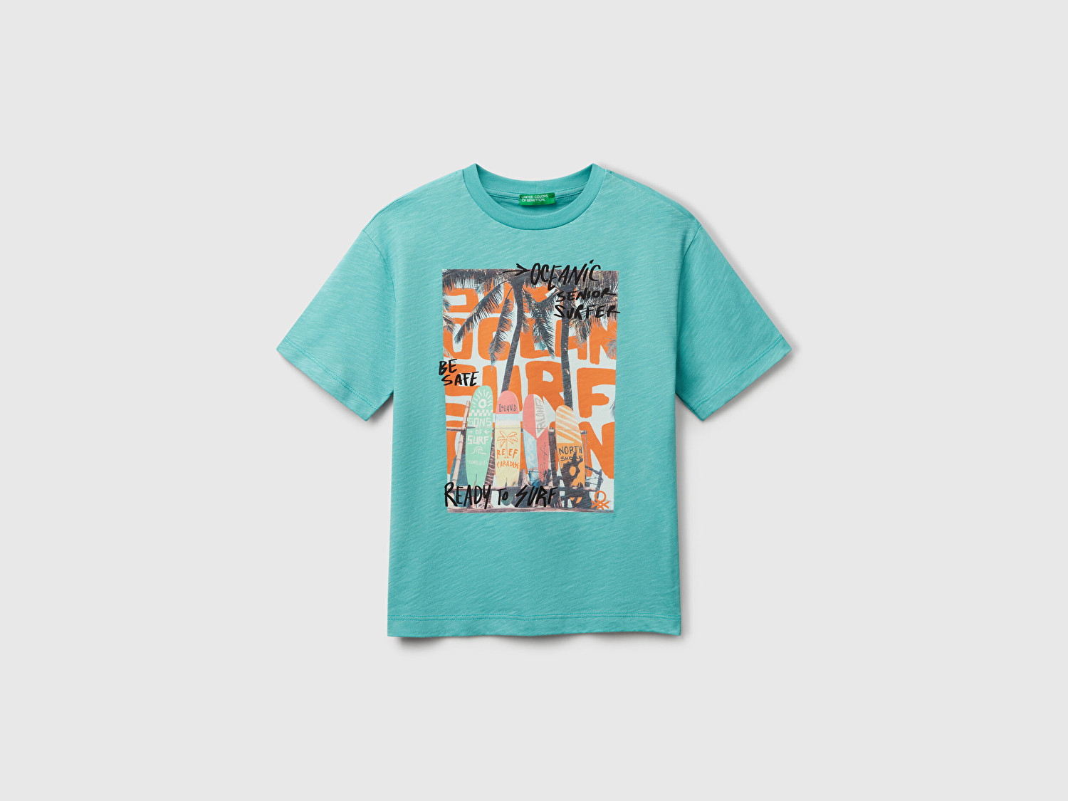 Benetton Erkek Çocuk Mint Yeşili Fotoğraf Baskılı Oversize T-Shirt