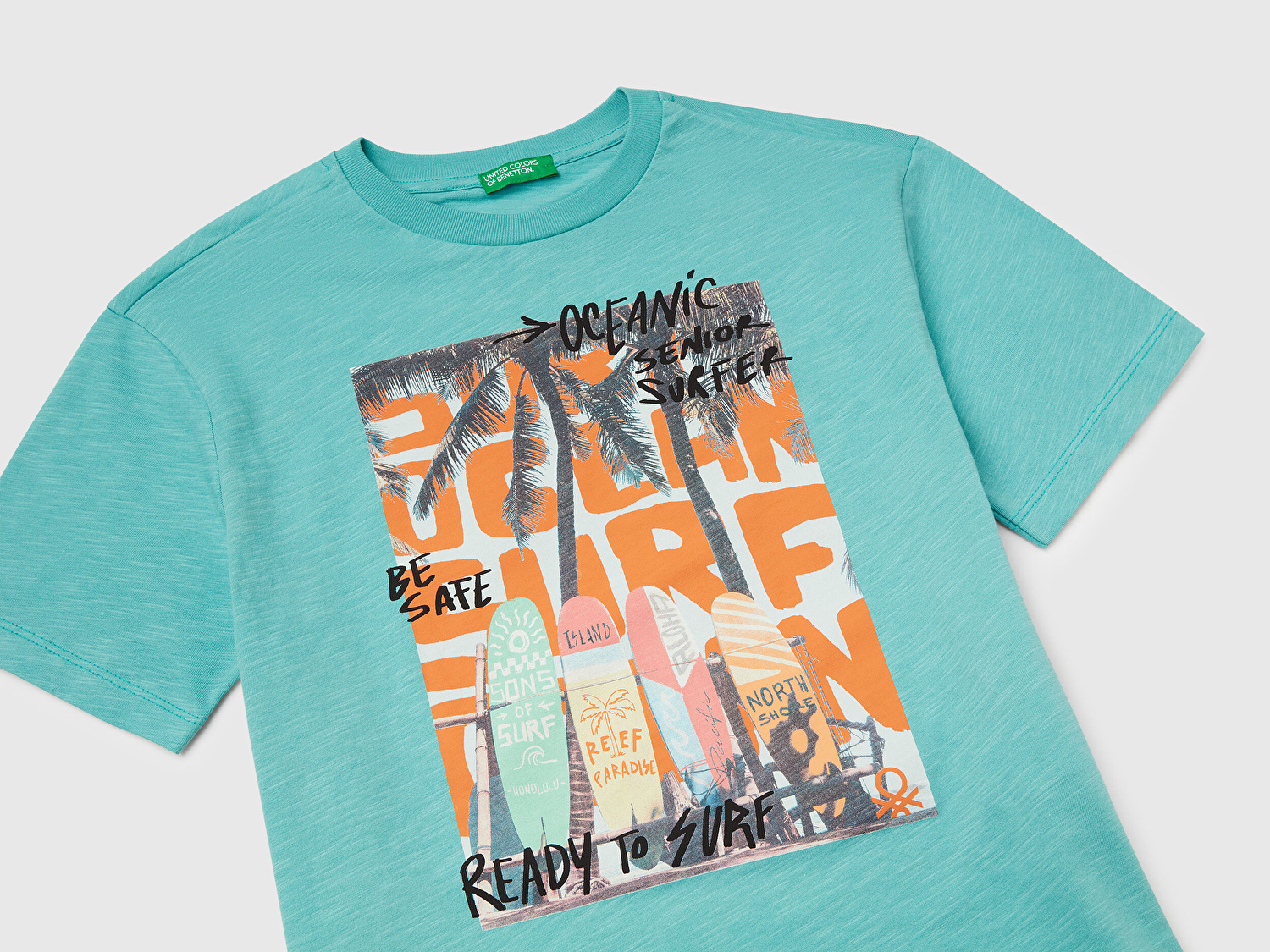 Benetton Erkek Çocuk Mint Yeşili Fotoğraf Baskılı Oversize T-Shirt