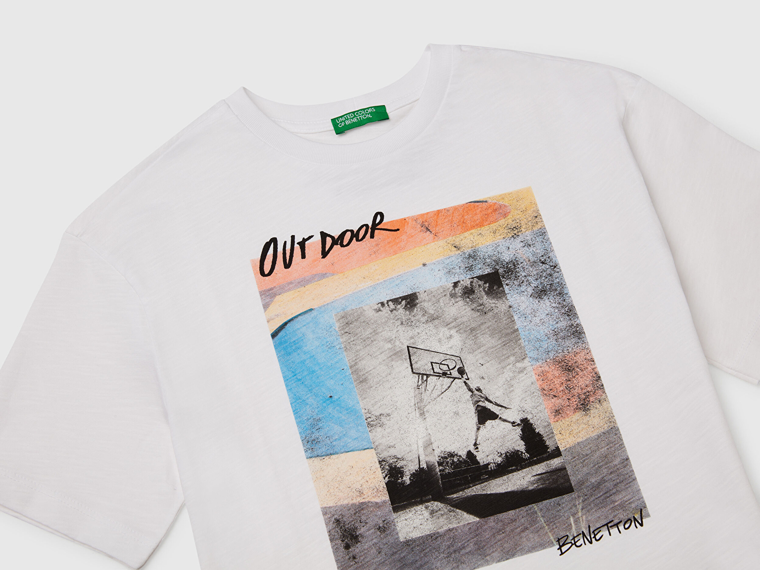 Benetton Erkek Çocuk Beyaz Fotoğraf Baskılı Oversize T-Shirt