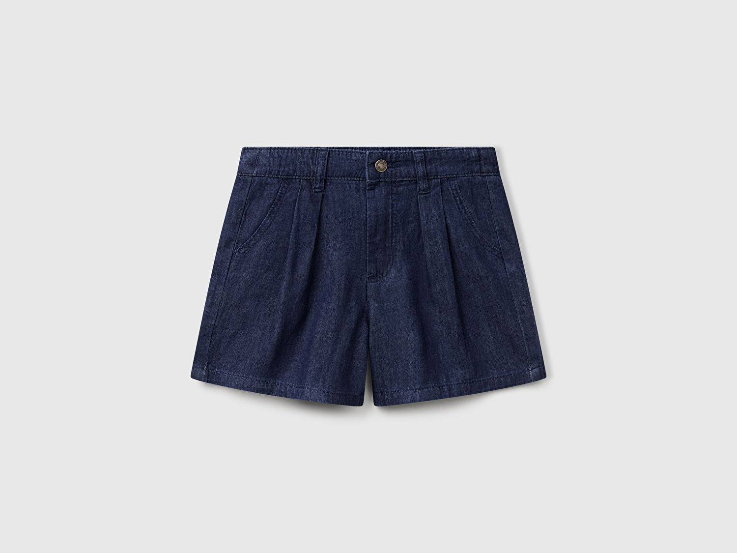Benetton Kız Bebek Koyu Denim Arka Beli Lastikli Logo İşleme Detaylı Şönil Şort
