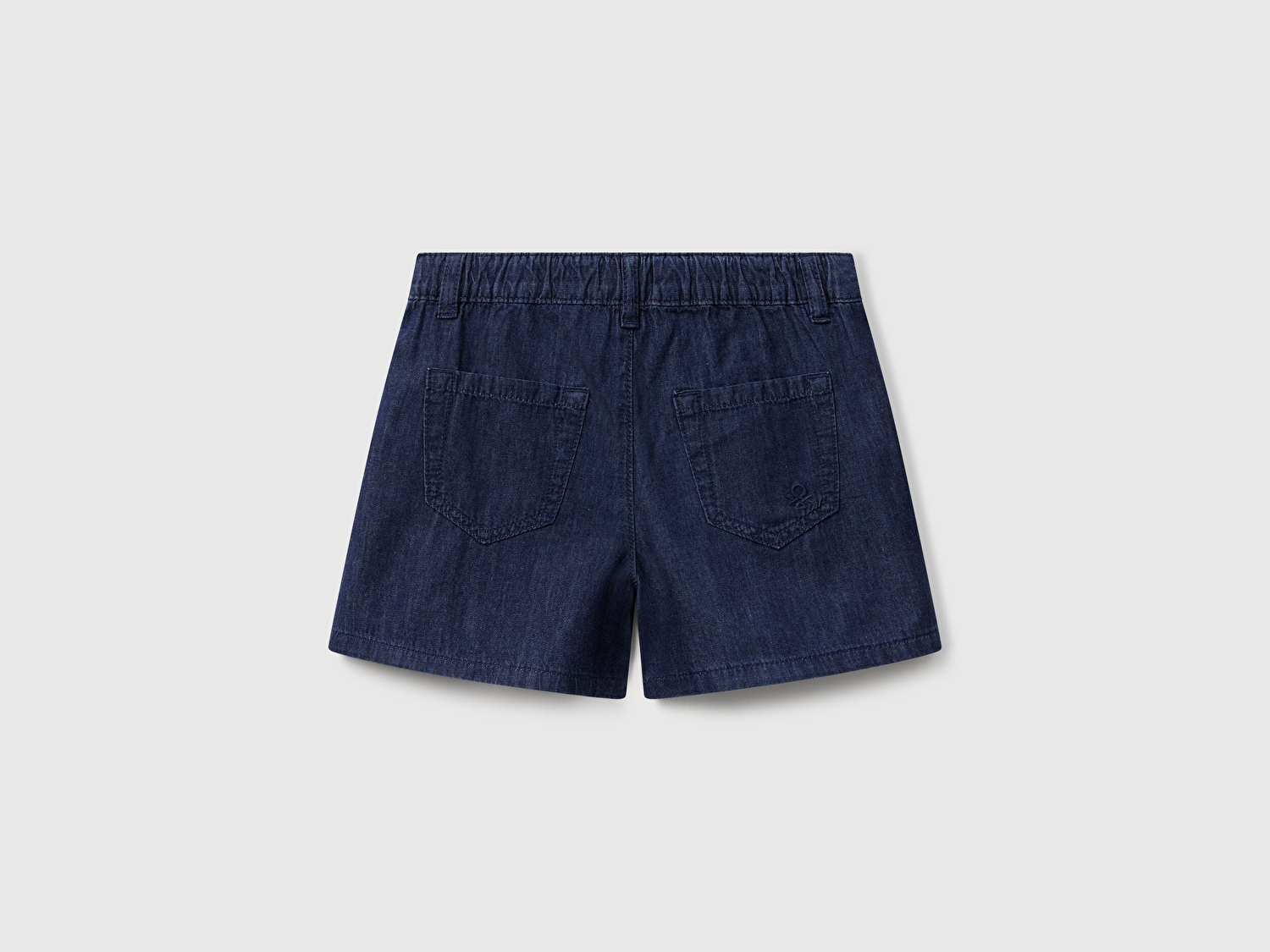 Benetton Kız Bebek Koyu Denim Arka Beli Lastikli Logo İşleme Detaylı Şönil Şort