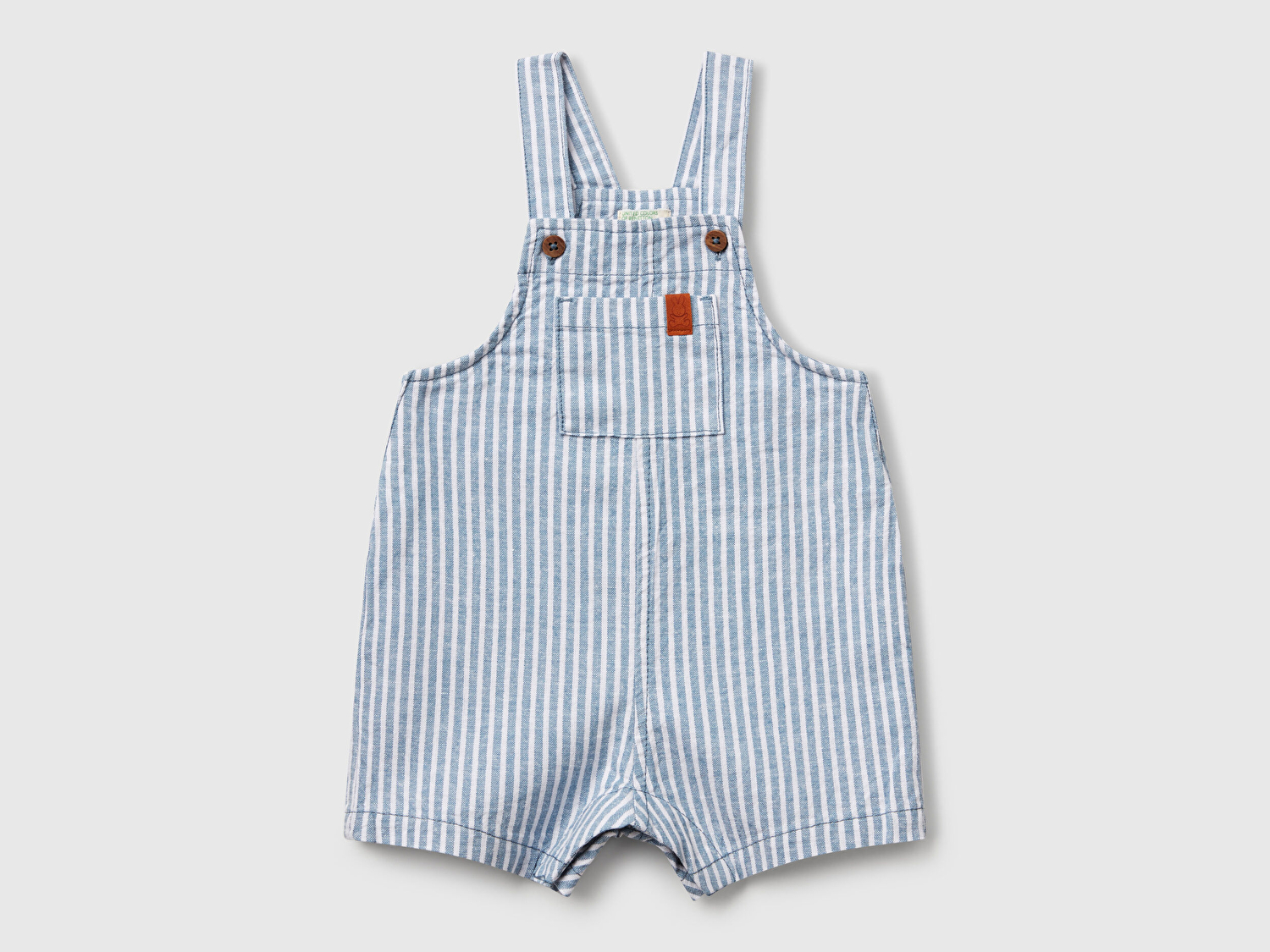 Benetton Bebek Açık Mavi Çizgili Logo Detaylı Cepli Yanları Gizli Çıtçıtlı Kısa Tulum
